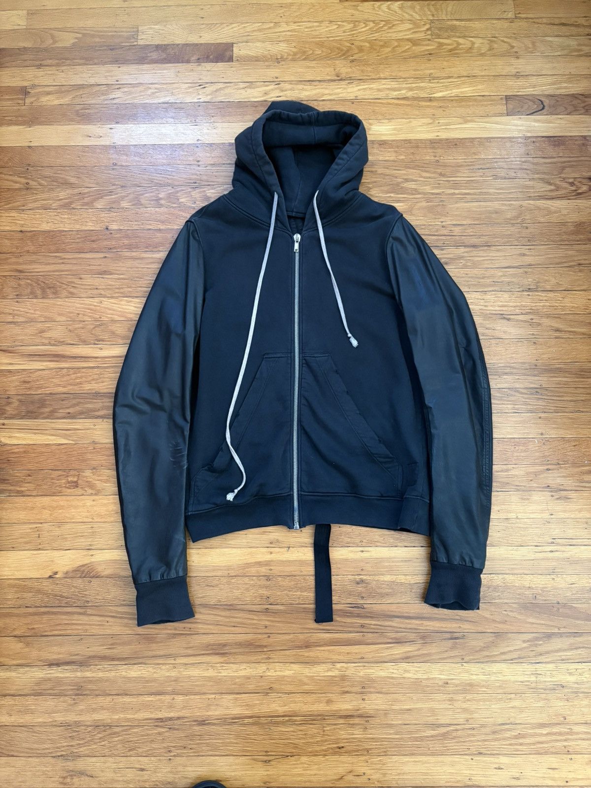 Rick Owens Drkshdw Leather Sleeve Jason Hoodie Size US L / EU 52-54 / 3 - 1 Thumbnail