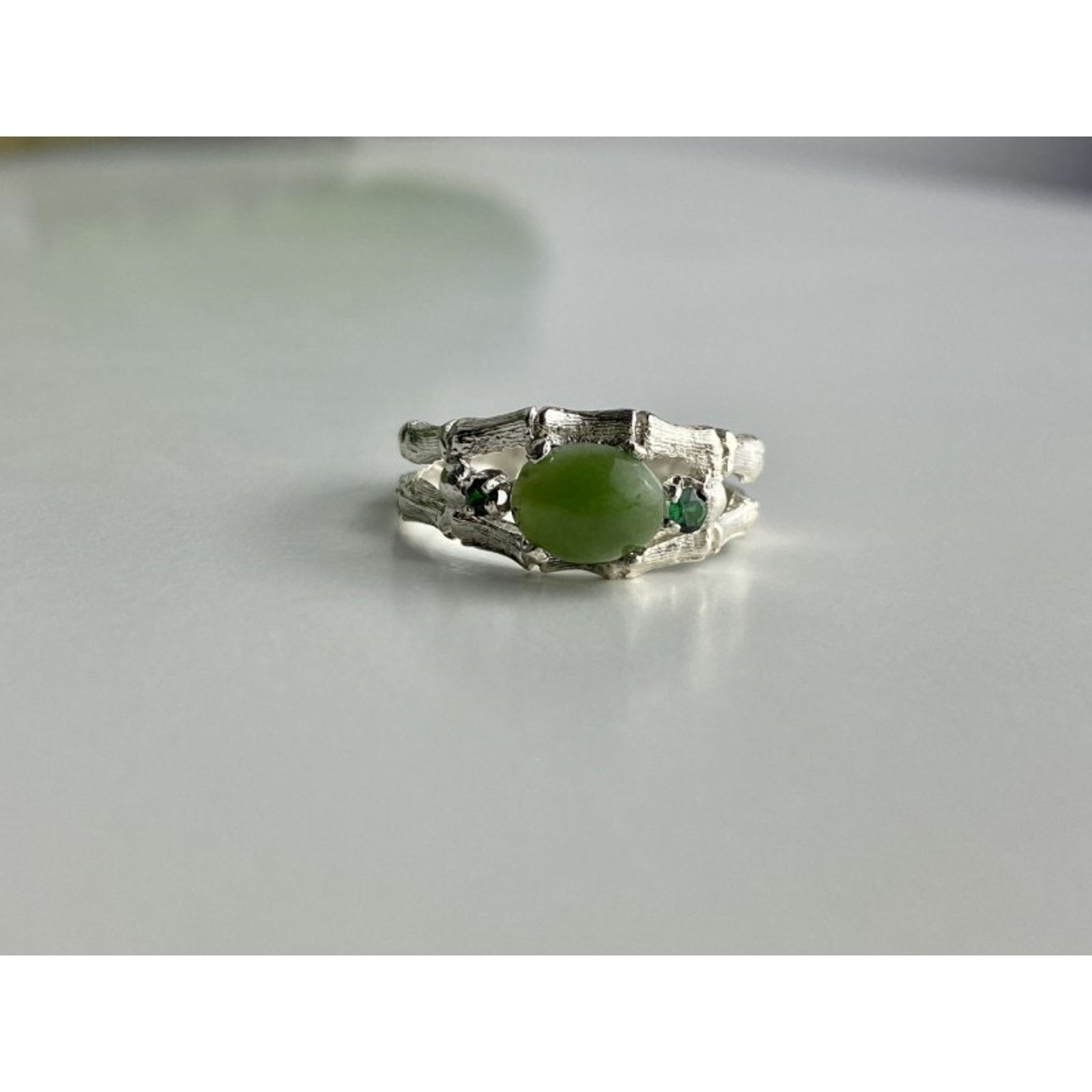 Jewelry 925 STERLING SILVER NEPHRITE ( JADE ) & EMERALDS RING SIZE 8 Size ONE SIZE - 6 Thumbnail