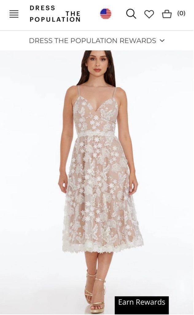 Women's Dress the Population White Floral Midi Dress Size S