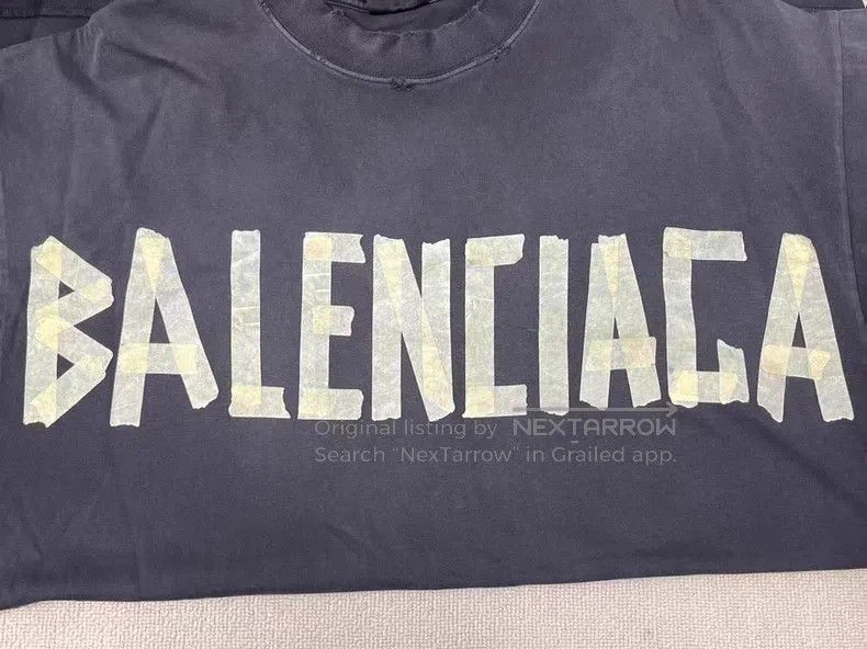 Balenciaga Balenciaga Tape Letter Logo Print Ribbed Knit Short Sleeve Size US L / EU 52-54 / 3 - 3 Thumbnail