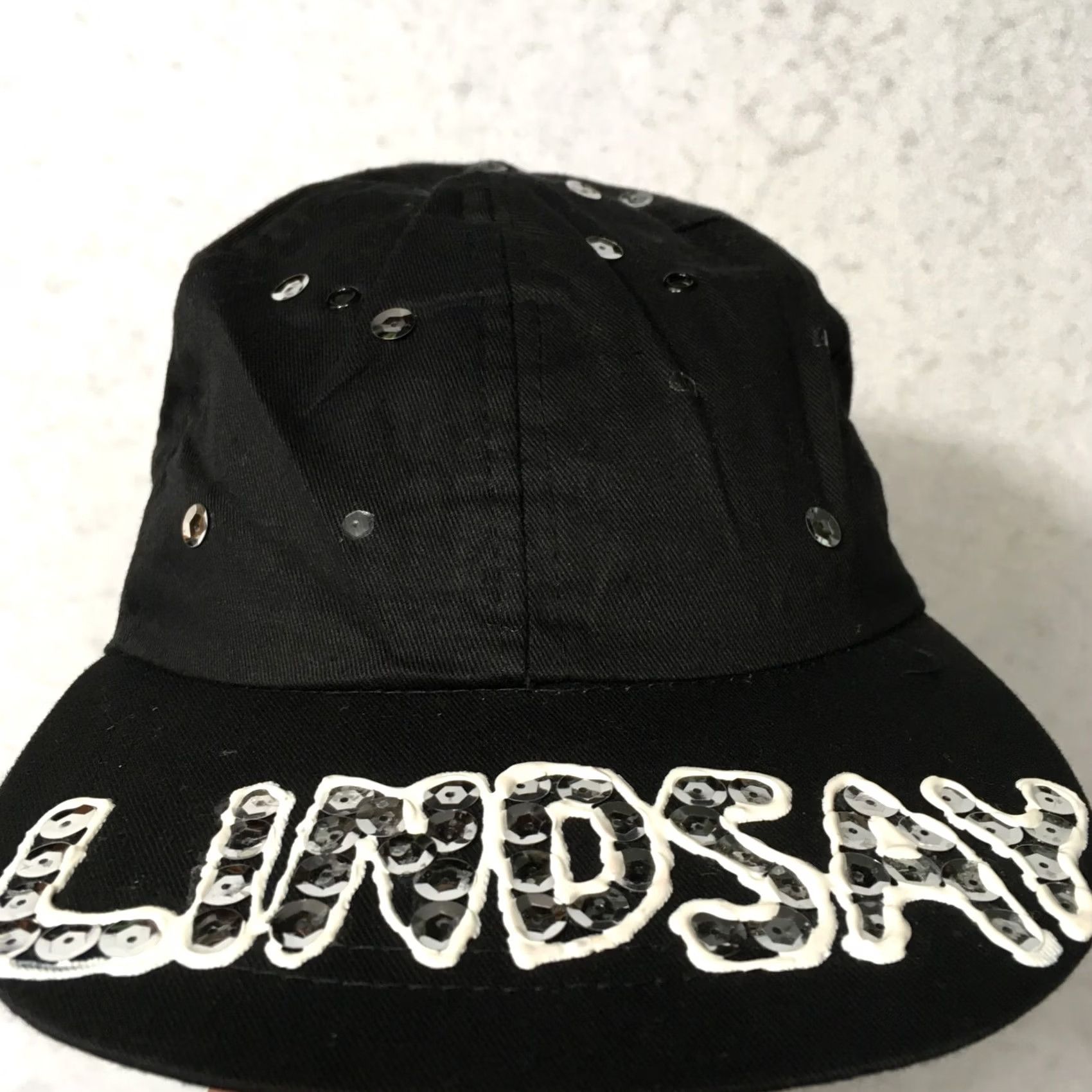 Vintage arlin LINDSAY spell out Cap One Size black stretch Sequins Size ONE SIZE - 3 Thumbnail
