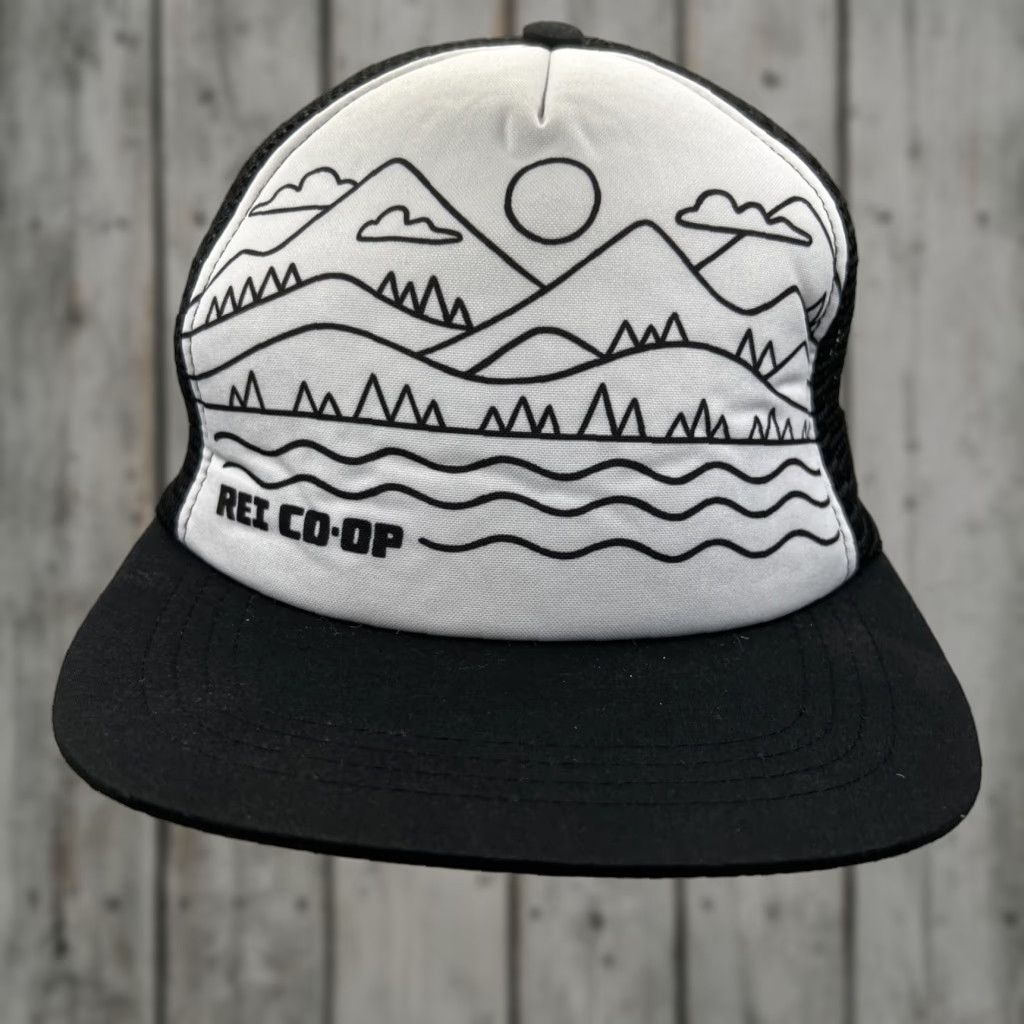Vintage Rei Co-Op Hat Boco Gear Mountain Minimalism Black White Adjustable Trucker Cap Hat Size ONE SIZE - 1 Thumbnail