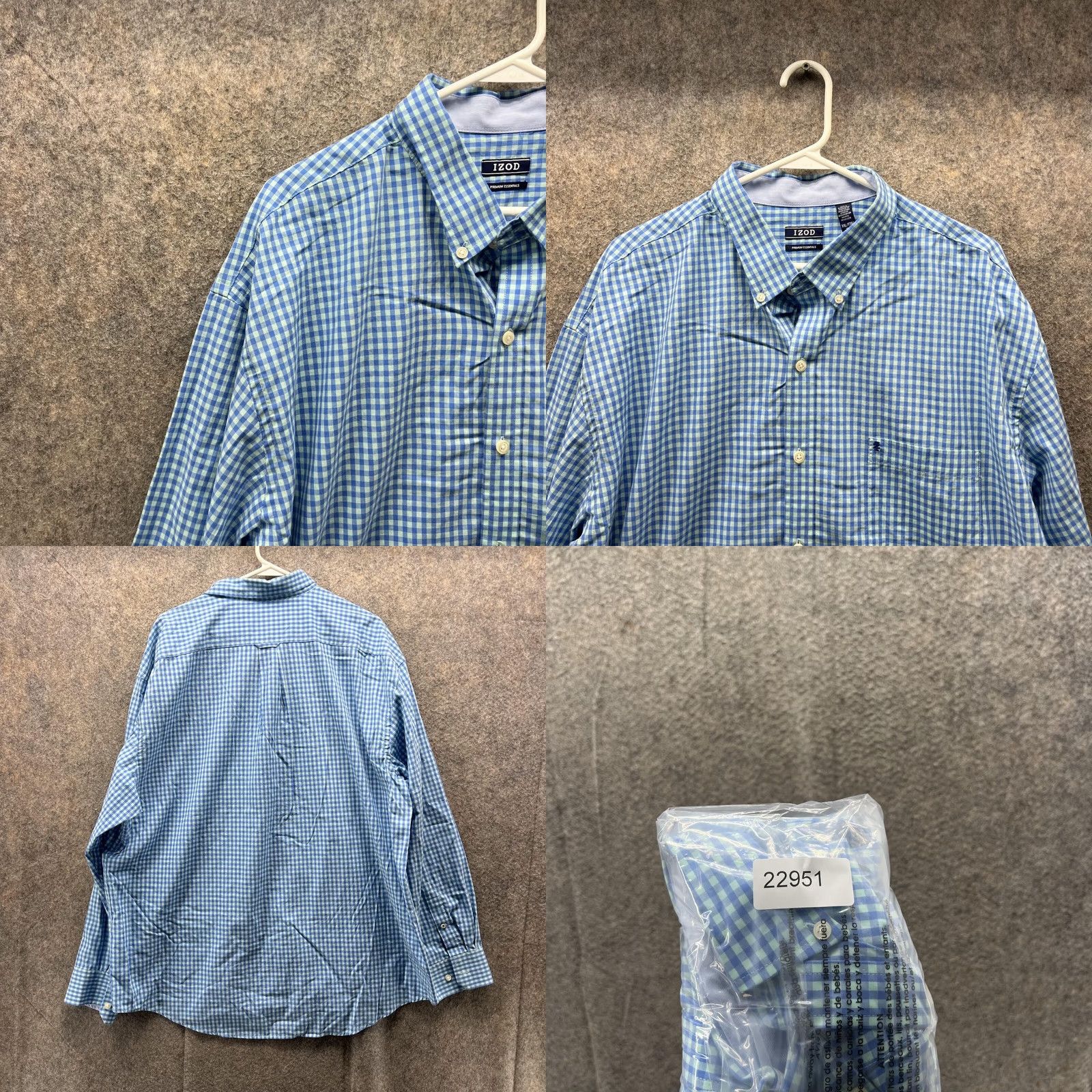 Izod VINTAGE IZOD Shirt Men XXL Blue Button-Down Dress Gingham Premium Essentials Check Shirt Size 48R - 8 Thumbnail
