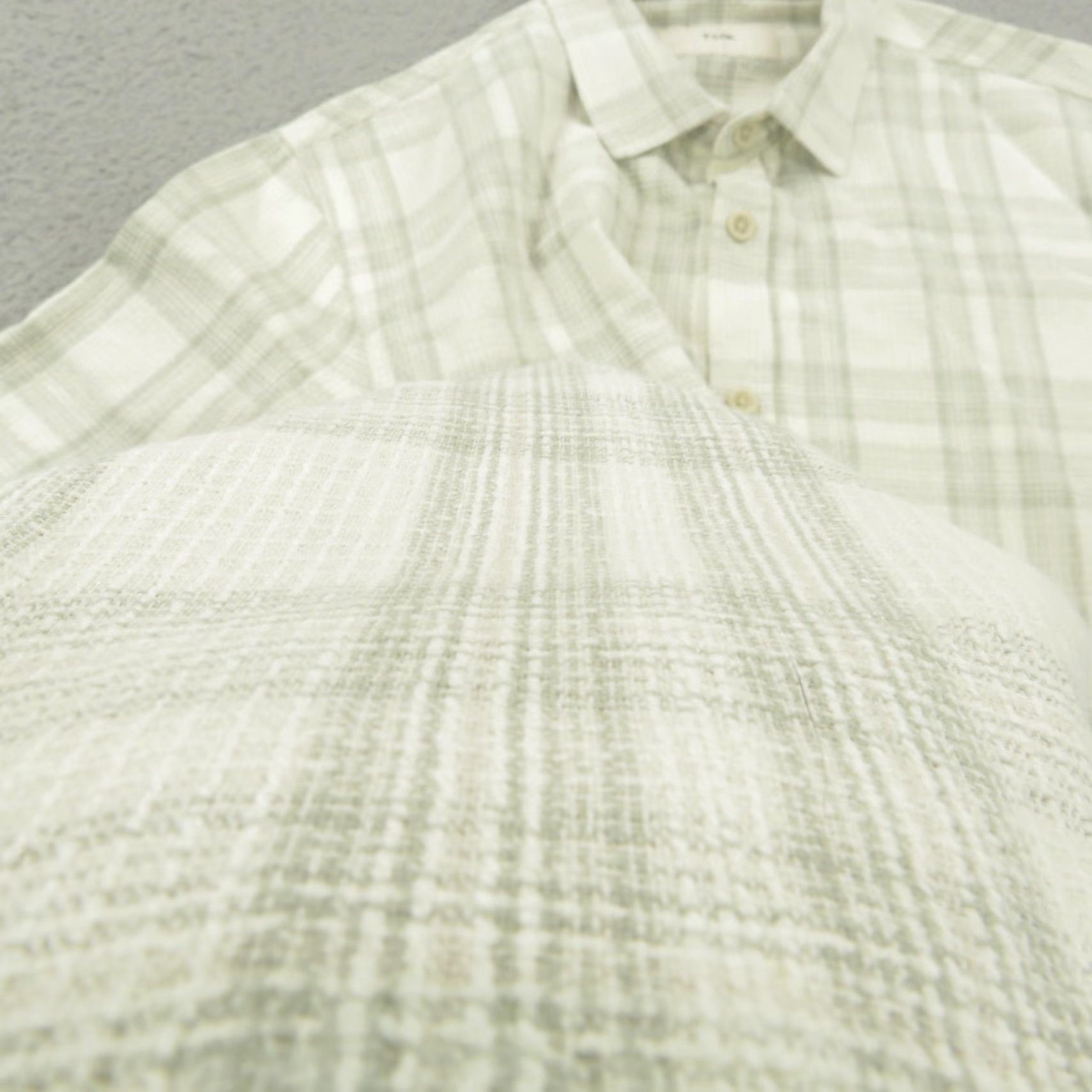 Folk Folk Shirt Mens Large Beige Raw Linen Blend Short Sleeve Button Up Plaid Check Size US L / EU 52-54 / 3 - 5 Thumbnail
