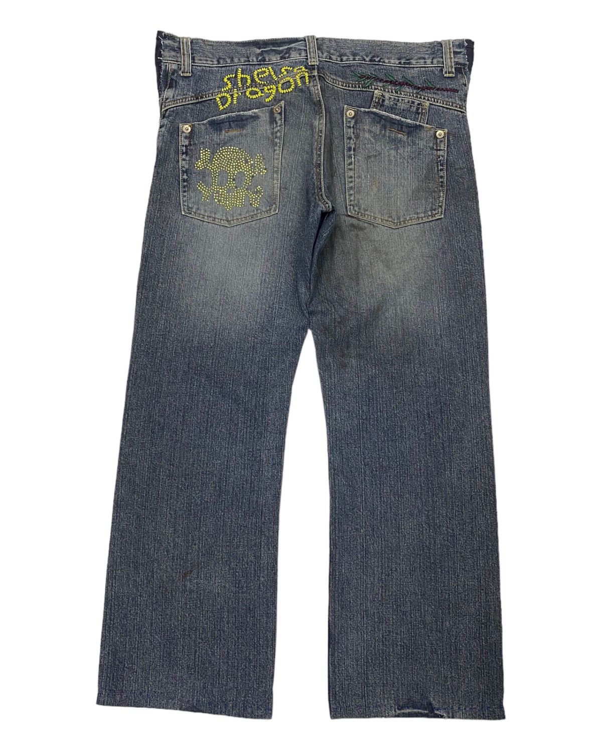 image of Hysteric Glamour x Vintage Baggy Jeans Daily Topics Skulls Embroidery Distress Denim in Blue (Size 