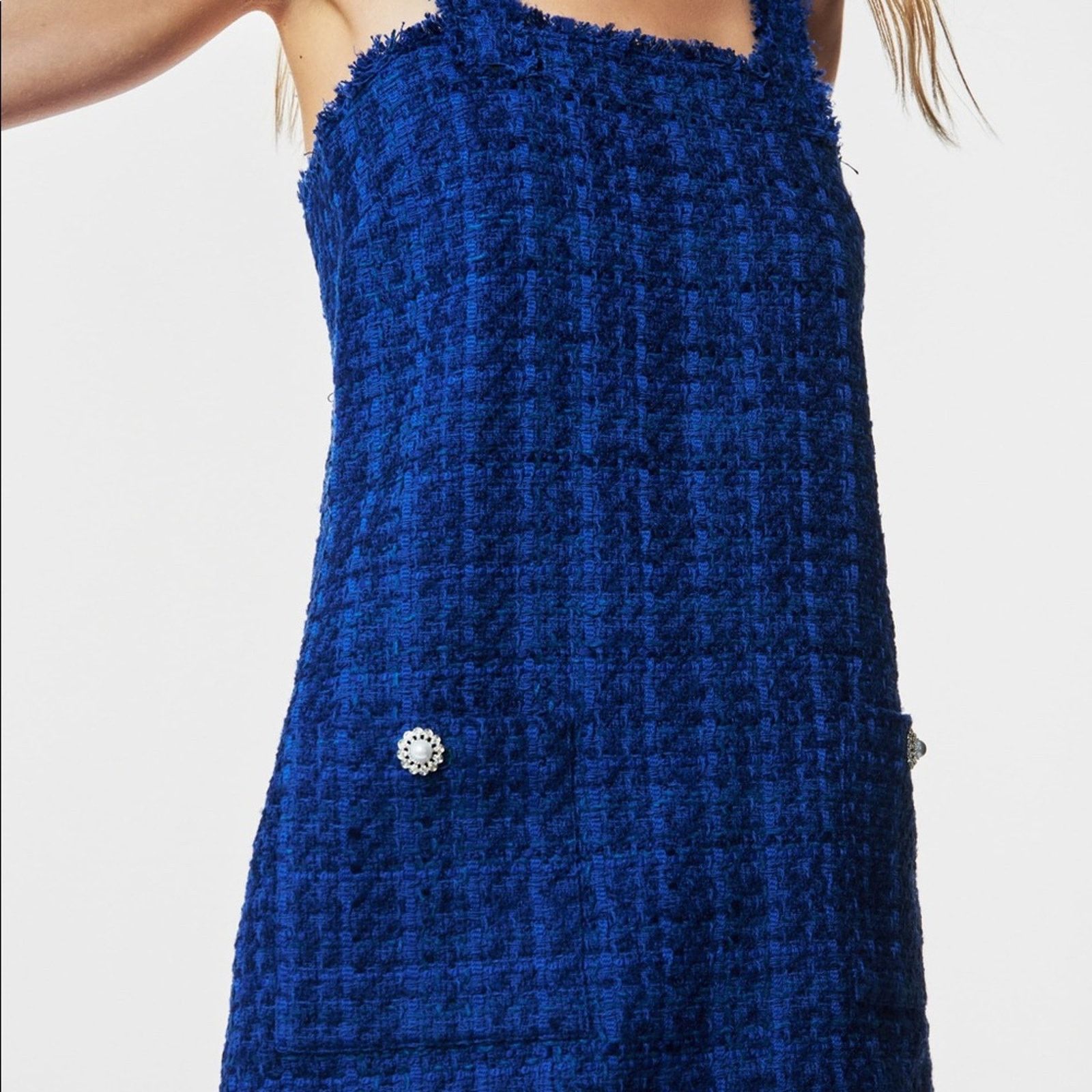 Zara ZARA BLOGGER FAVORITE TEXTURED PINAFORE DRESS BLUE Size XS / US 0-2 / IT 36-38 - 13 Thumbnail