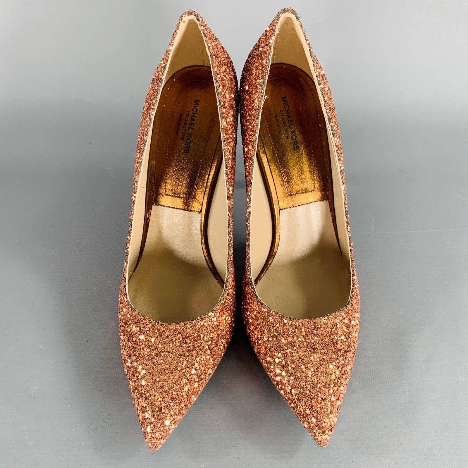 Michael Kors Size 9.5 Copper Glittered Leather Trim Stiletto Pumps Size US 9.5 / IT 39.5 - 4 Thumbnail