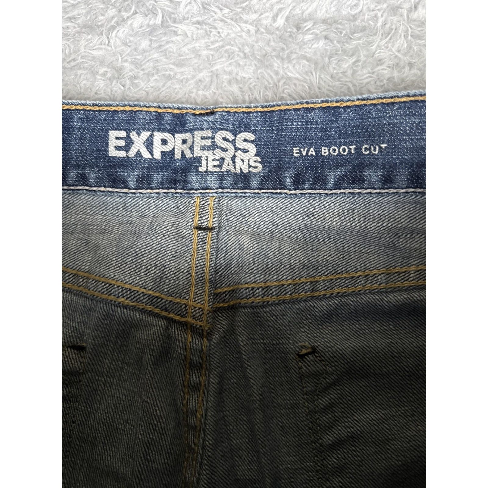 Express Express Eva Boot Cut Jeans Womens 8 Blue Low Rise Stretch Medium Denim 29x31 City Embroidered 5-Pocket Design Size 30" / US 8 / IT 44 - 6 Thumbnail