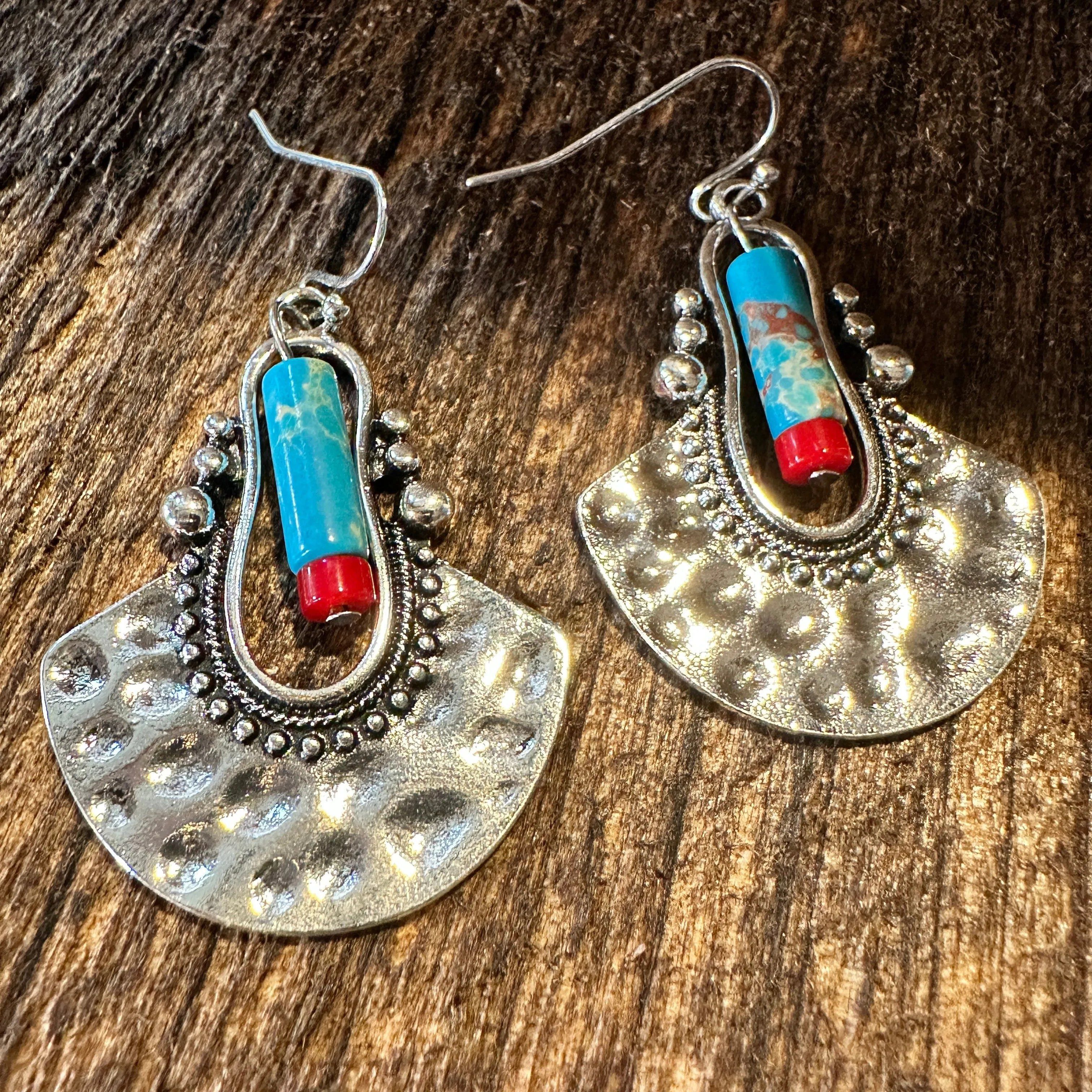 Other Boho Hippie Western Cowgirl Pounded Turquoise Stone Silver D Size ONE SIZE - 5 Thumbnail