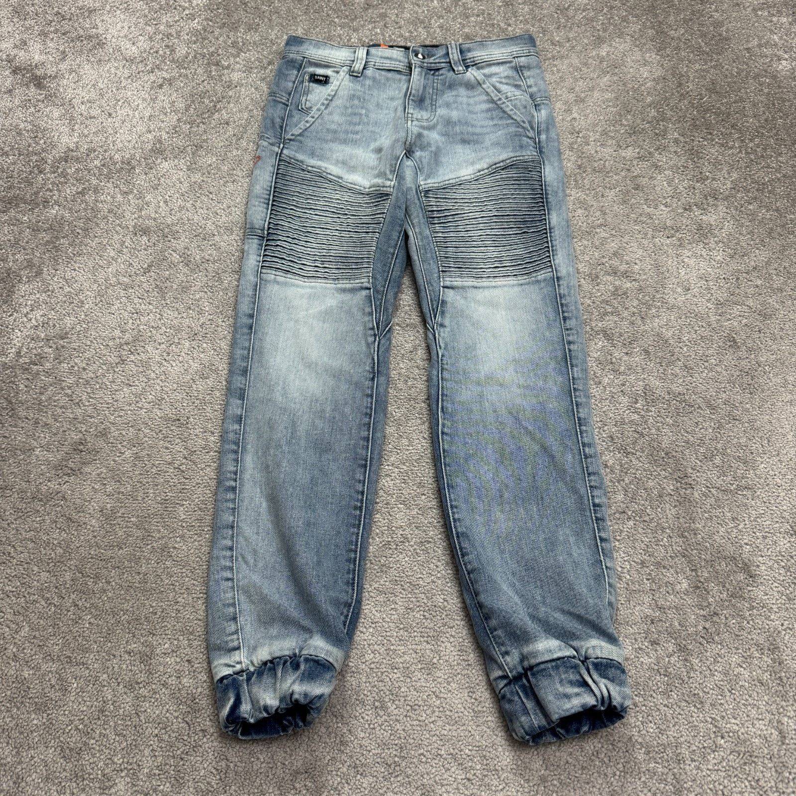 Saint Michael Saint Flight Jean Jogger Denim Mens 28 Blue Light Wash Biker Size US 28 / EU 44 - 1 Thumbnail