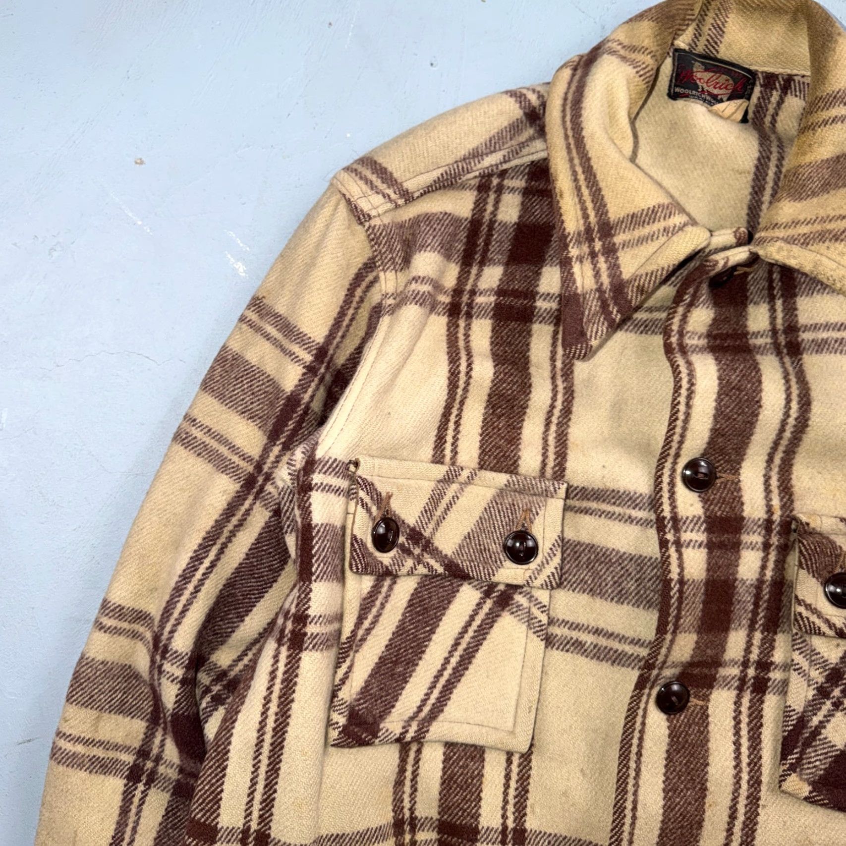Vintage Woolrich Jacket Main Selling Point: Vintage Woolrich Mackinaw Hunter Plaid 38 Gray Brown Wool RARE 40s 50s Jacket Mens Size US XXS / EU 40 - 2 Thumbnail