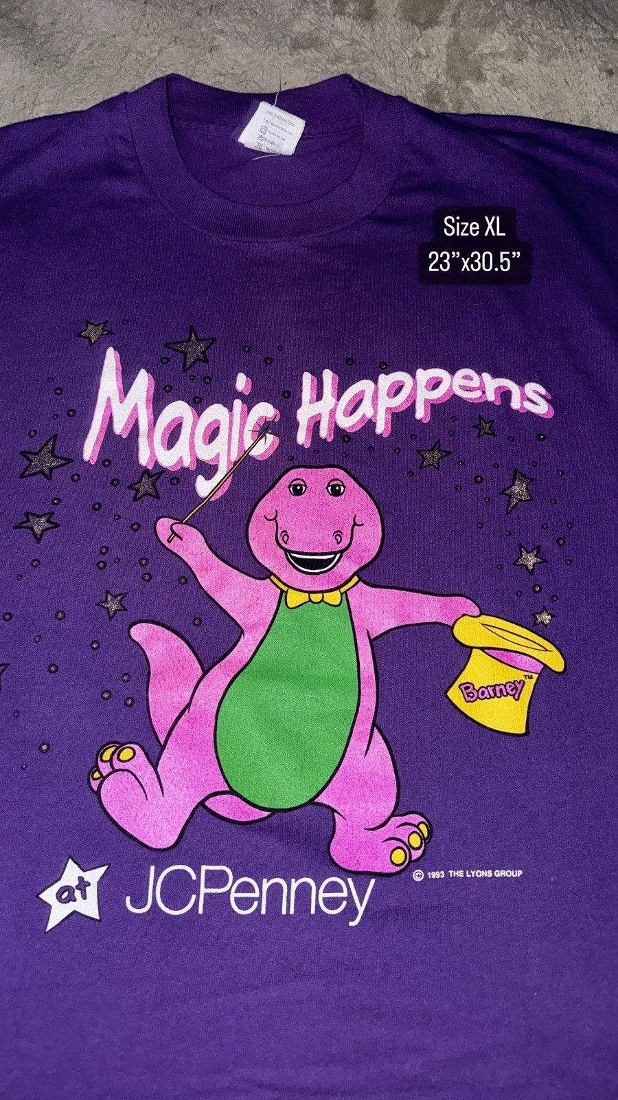 image of Vintage Barney The Dinosaur Tee in Purple, Men's (Size XL)
