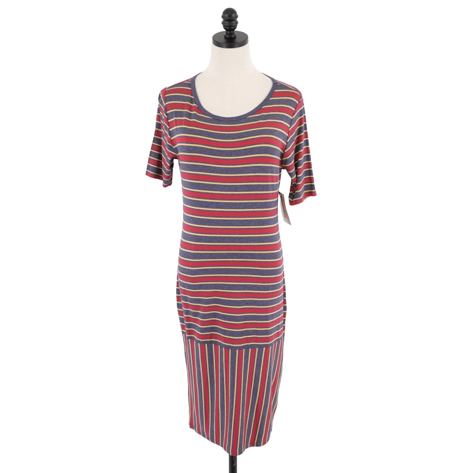 Designer NEW LuLaRoe Julia Gray Red Striped Bodycon Dress Medium Shor Size M / US 6-8 / IT 42-44 - 1 Thumbnail