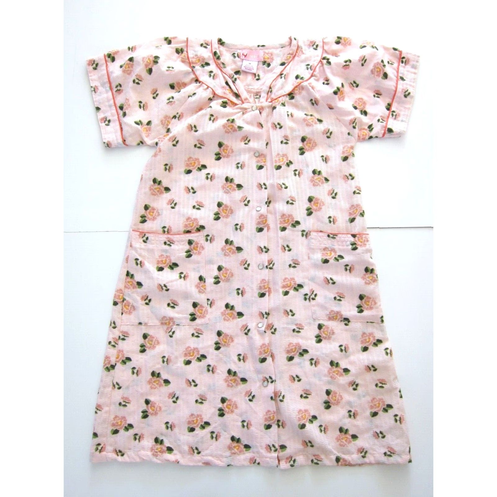 Pinko VINTAGE Sindrella Cotton Pink Green Floral Button Down Pocket Nightgown House Dress M Size M / US 6-8 / IT 42-44 - 2 Thumbnail