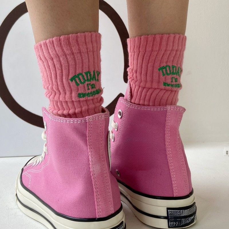 Designer × Japanese Brand Funny Socks Cotton Embroidery Letter Size ONE SIZE - 1 Thumbnail