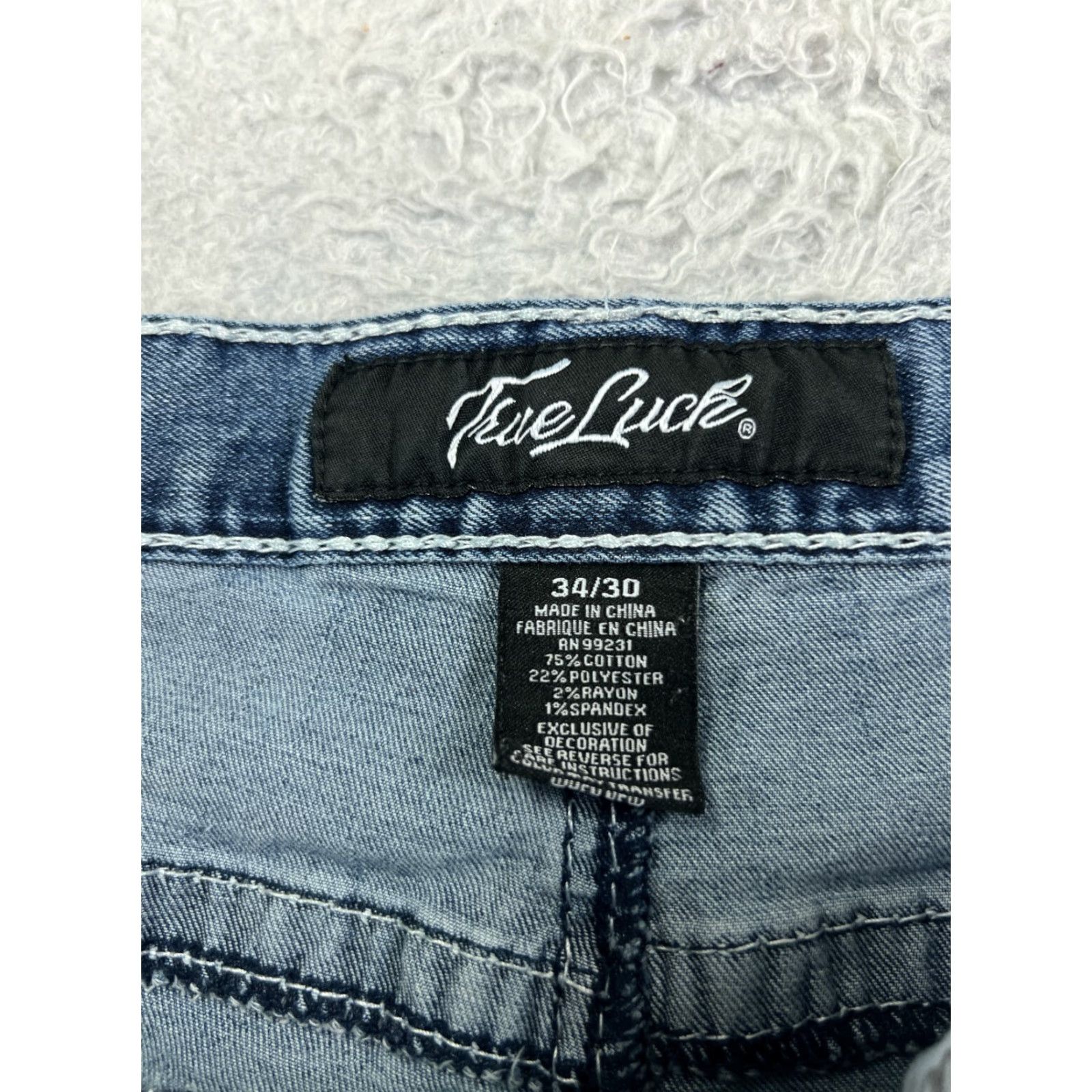 Vintage True Luck Jeans Adult 34 Blue Denim Straight 34x28 Cotton Blend Embroidered 5-Pocket Mens Regular Blue Jeans 34 Mens Size US 34 / EU 50 - 6 Thumbnail