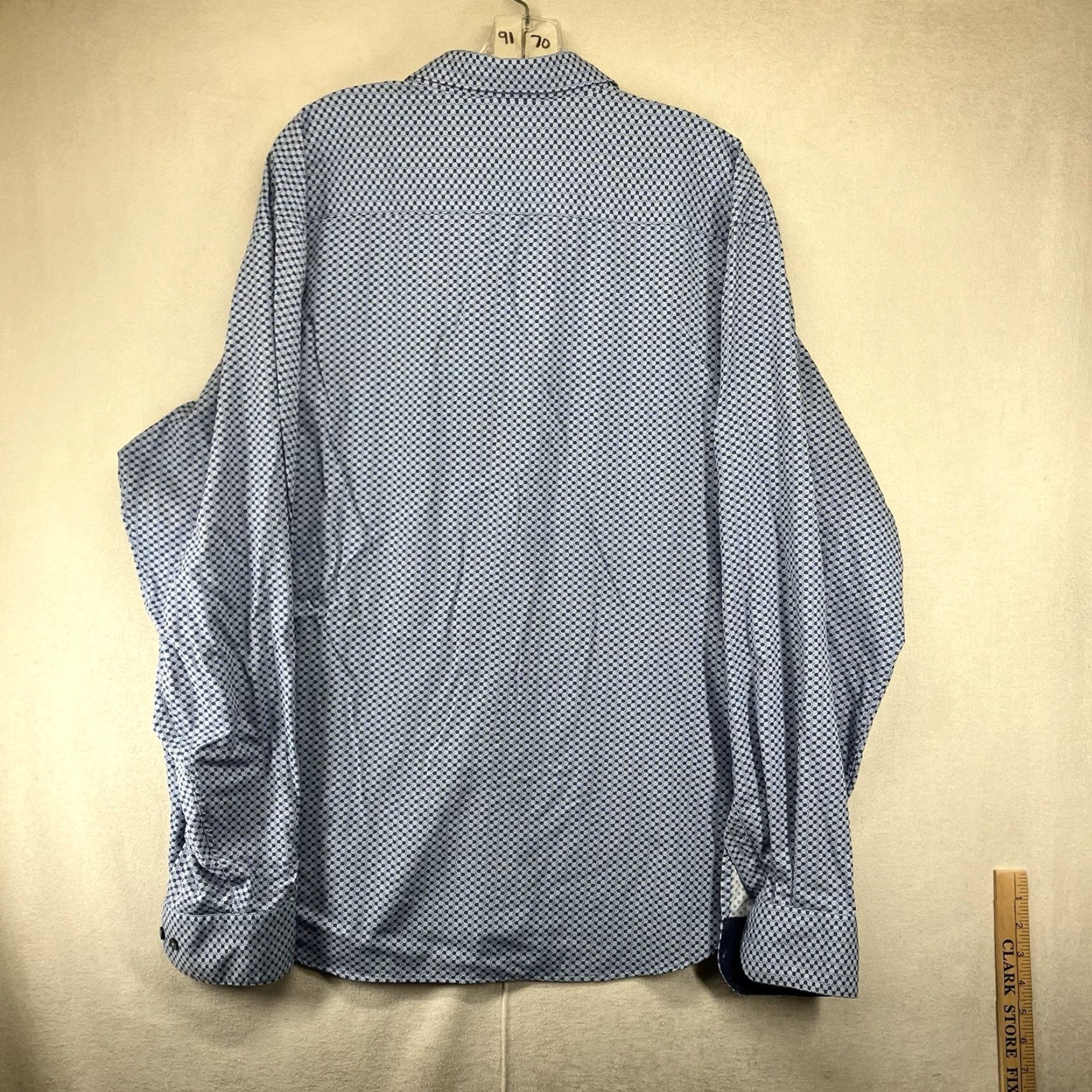 BUGATCHI BUGATCHI Shirt Mens 2XL Blue Geometric Print Button Up Cuffed Long Sleeve Nylon Spandex Wrinkle Resistant Business Casual Classic Fit Size US XXL / EU 58 / 5 - 2 Thumbnail
