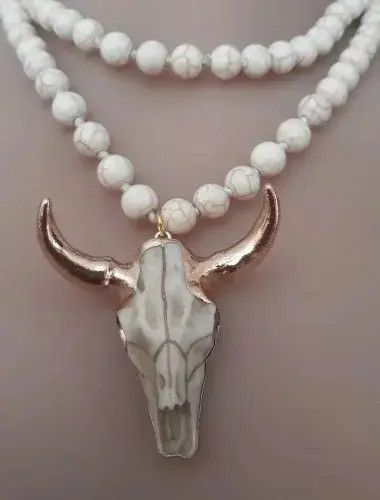 Jewelry White Bohemian Bull Head Pendant , Beads Necklace Size ONE SIZE - 1 Thumbnail
