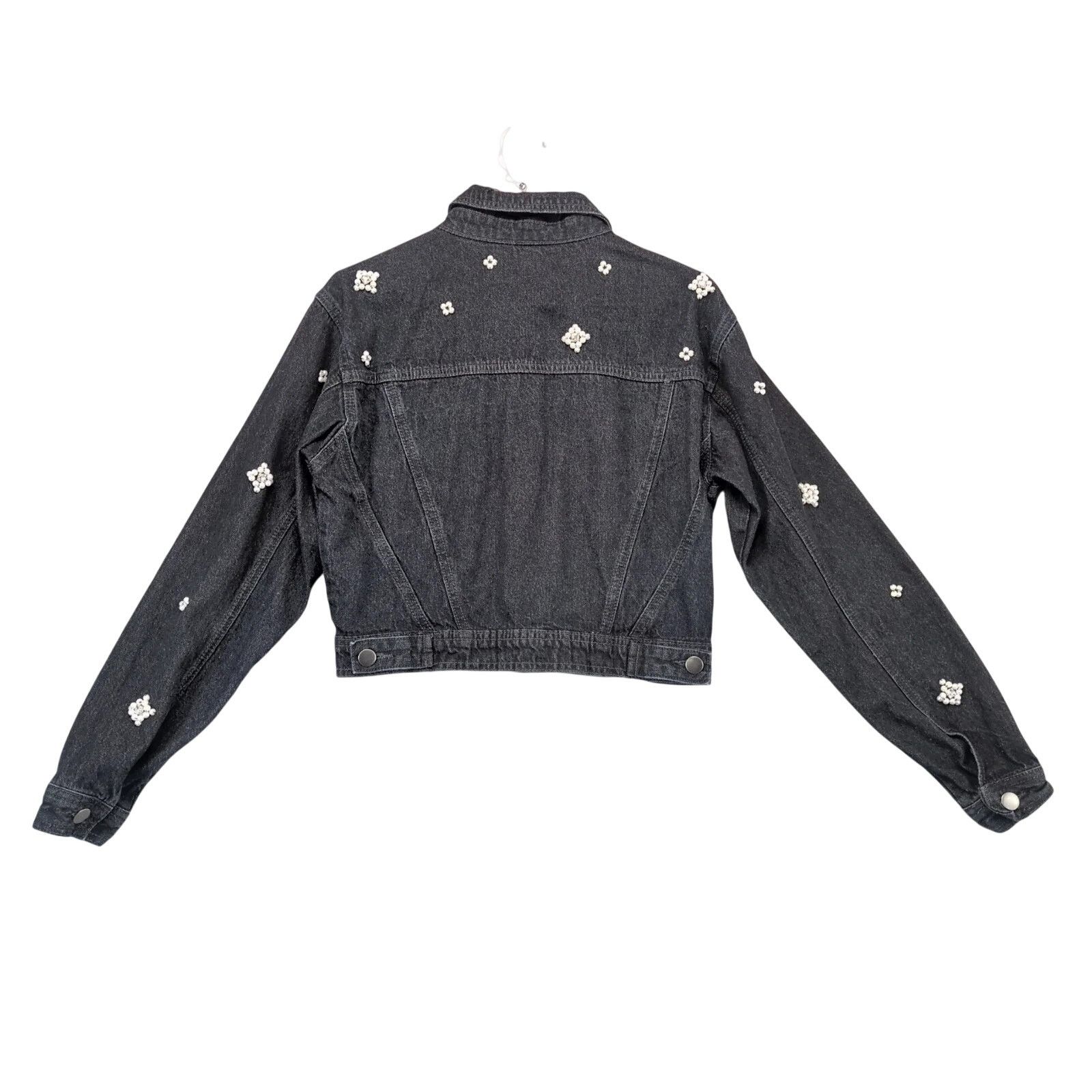 Forever 21 Forever 21 Embellished Black Denim Cropped Jean Jacket M Size M / US 6-8 / IT 42-44 - 3 Thumbnail