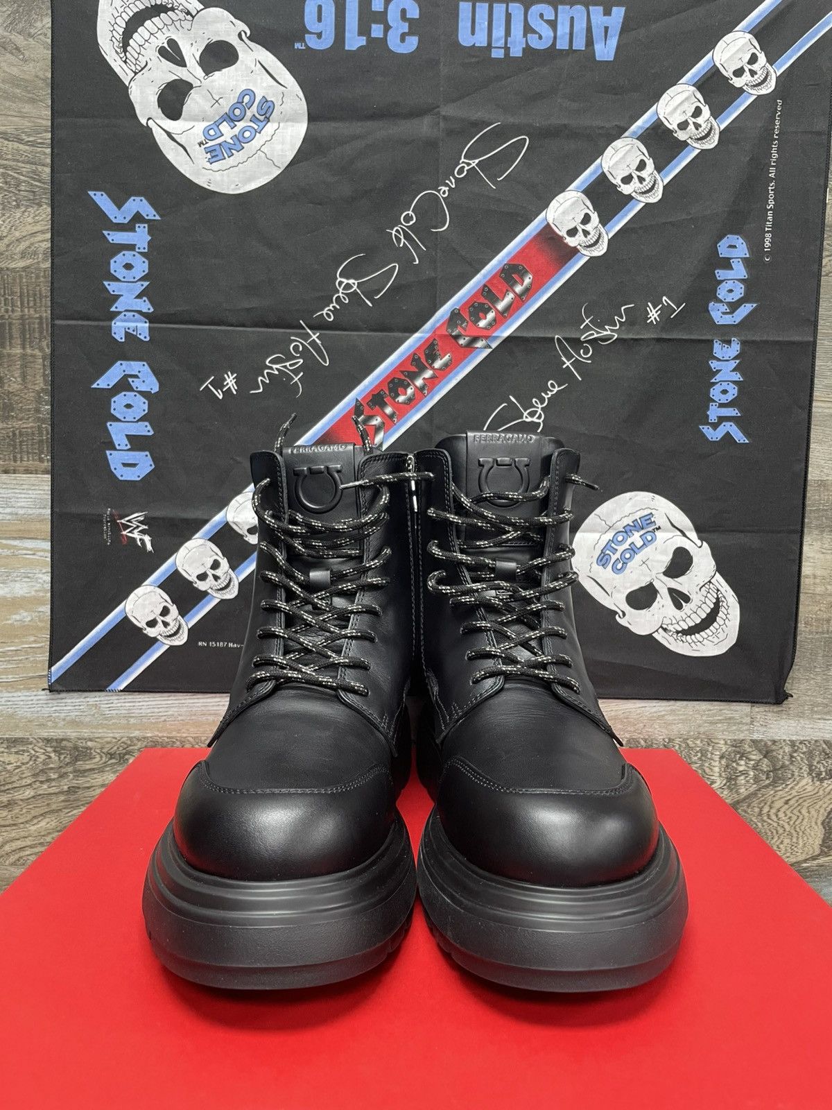 Salvatore Ferragamo Salvatore Ferragamo Men’s Black Maxi-Tongue Combat Boots 10 Size US 10.5 / EU 43-44 - 3 Thumbnail