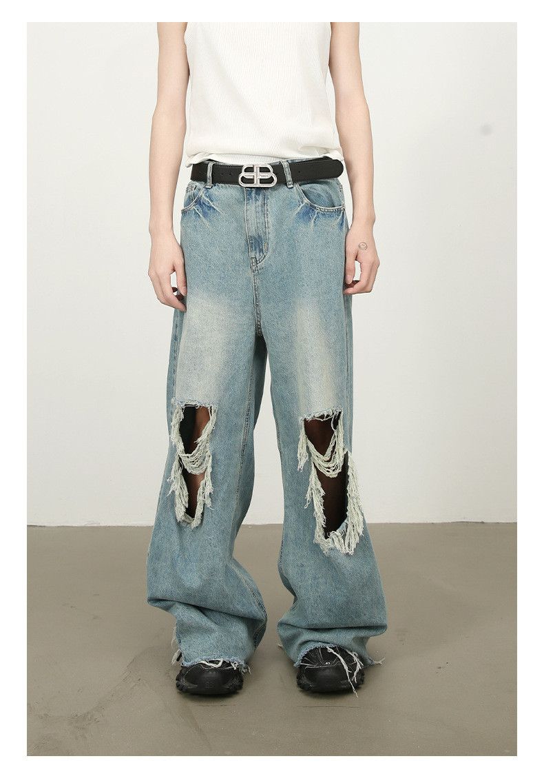 Japanese Brand × Jean High street distressed tassel loose versatile ripped jeans Size US 32 / EU 48 - 1 Thumbnail