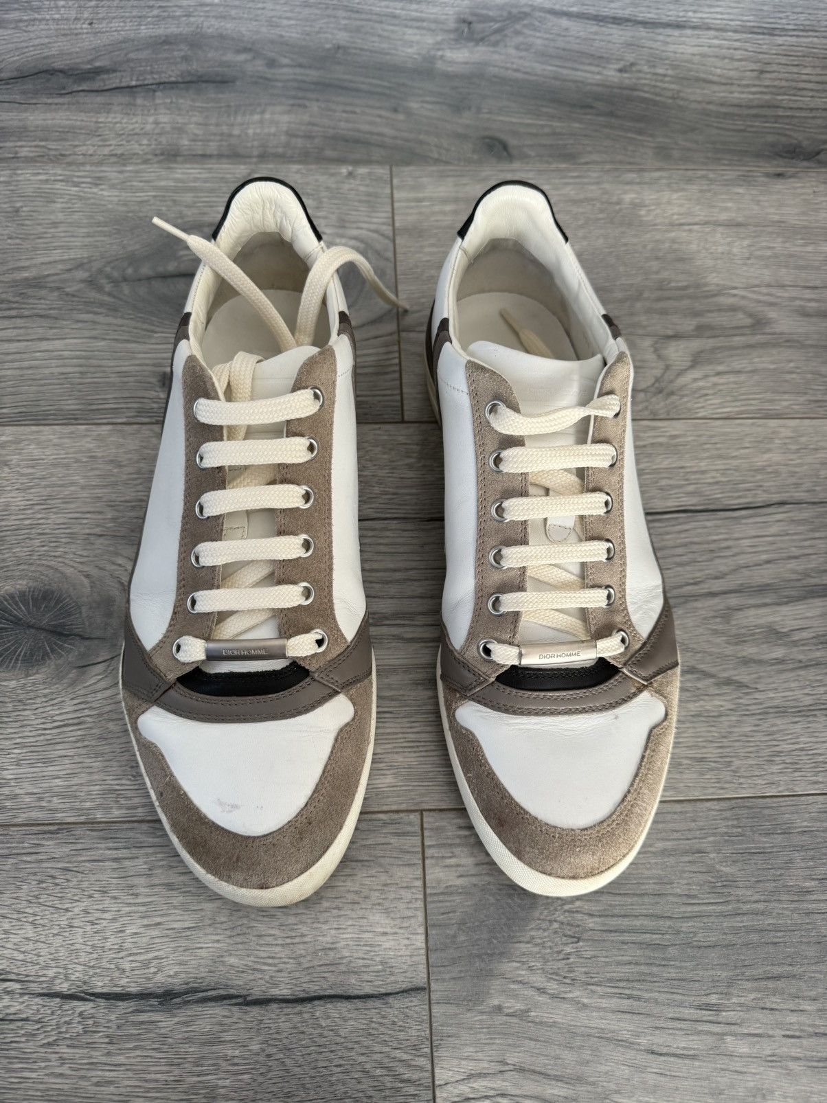 Dior White and Brown Leather Suede Low-Top Sneakers Size US 8 / EU 41 - 3 Thumbnail