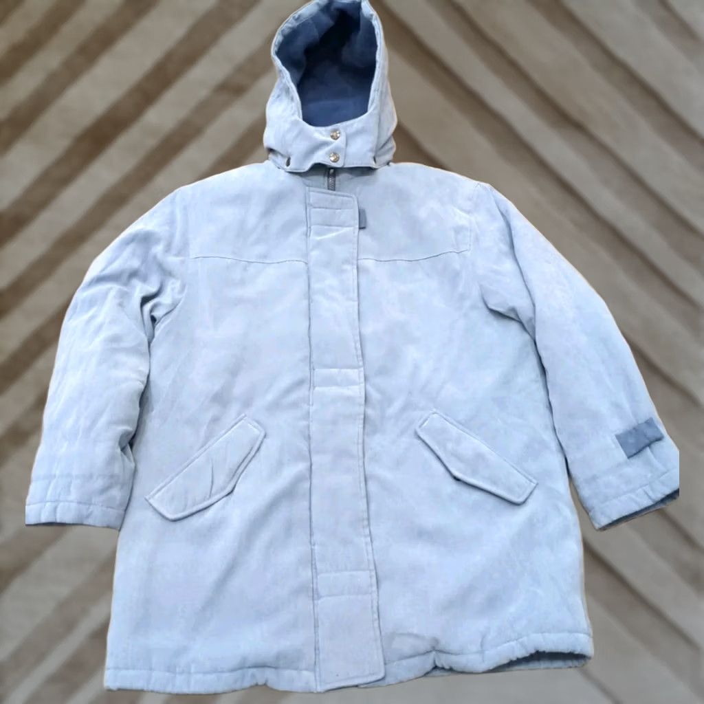 Vintage Gallery Jacket Women's Long Blue Pockets Zip Snap Removable Hood Rain Coat X-Large? (Note: Original lists Large; adjust to valid) Size M / US 6-8 / IT 42-44 - 1 Thumbnail
