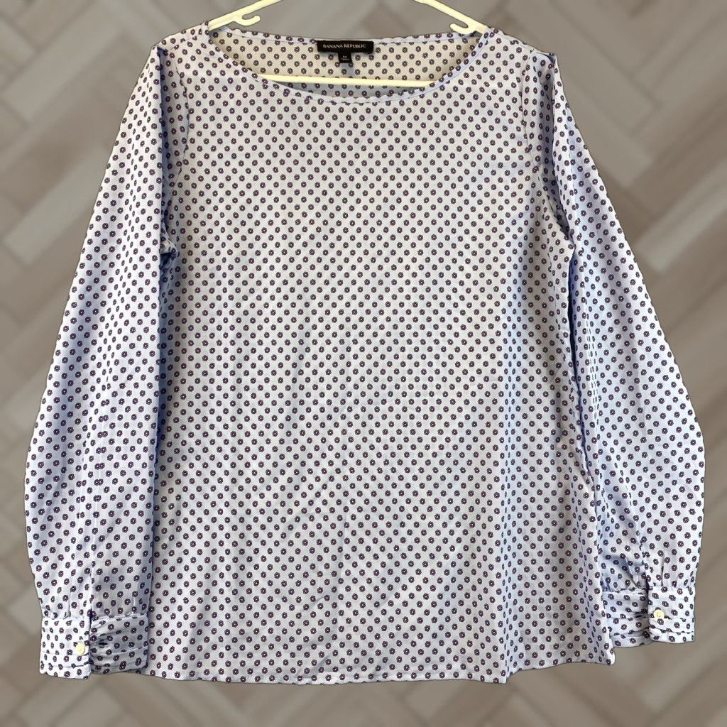 Banana Republic Banana Republic Women's Blue Floral Long Sleeve Blouse Size M Casual Size M / US 6-8 / IT 42-44 - 1 Thumbnail