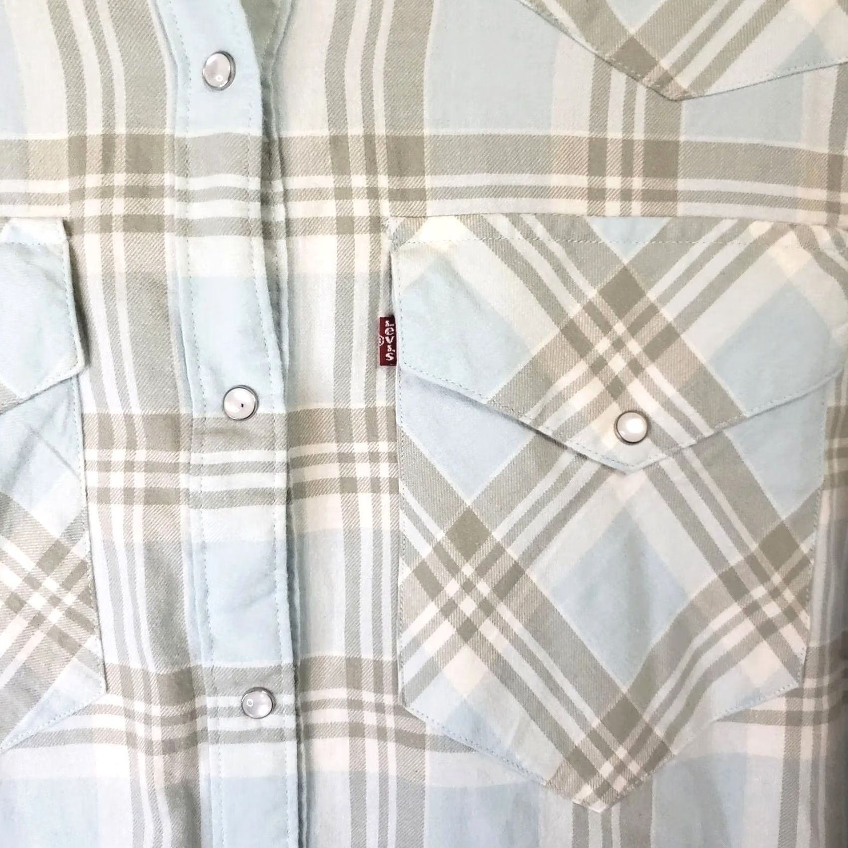 Levi's VINTAGE Levis Shirt Women M Blue White Plaid Button Up Flannel Relaxed Pearl Snap Levi's Logo Casual Sleeve Cotton Fall Winter Spring Size M / US 6-8 / IT 42-44 - 5 Thumbnail