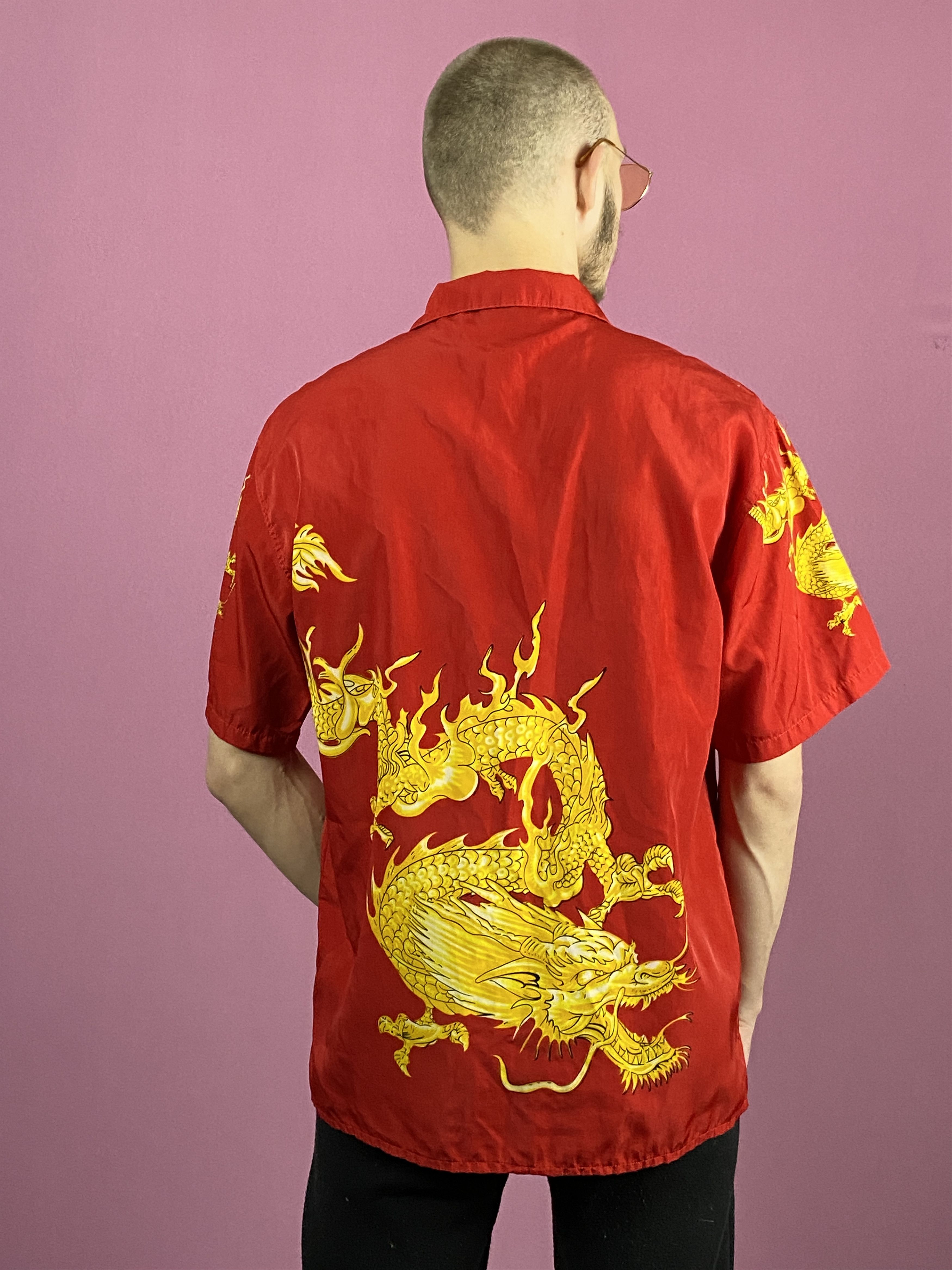 Japanese Brand × Vintage Vintage Men's Dragon Print Short Sleeve Shirt - M Size US M / EU 48-50 / 2 - 3 Thumbnail