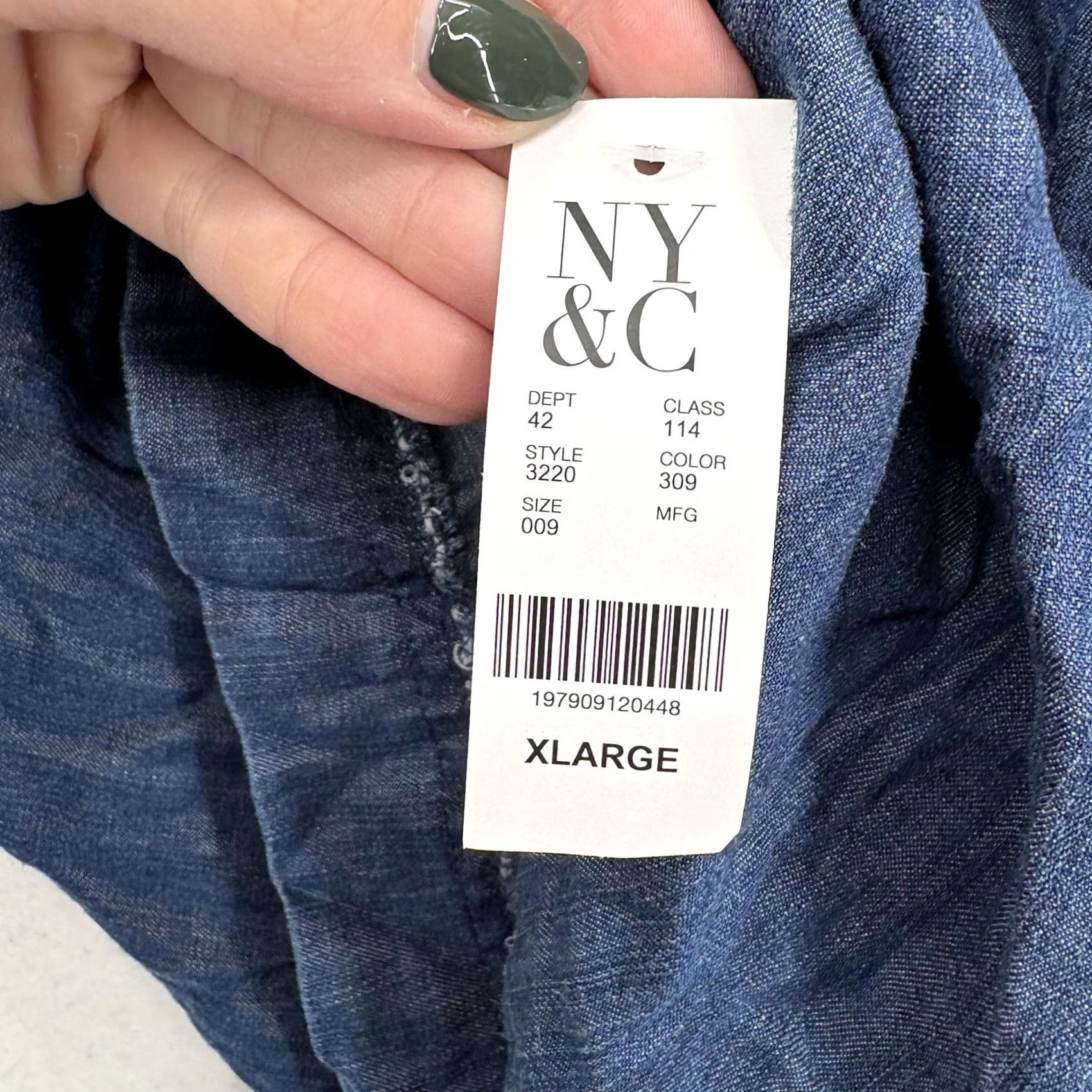 Vintage New York & Company Shirt Womens XL Blue Lyocell Chambray Peasant Boho Lagenlook Puff Sleeve Ruffle Size XL / US 12-14 / IT 48-50 - 6 Thumbnail
