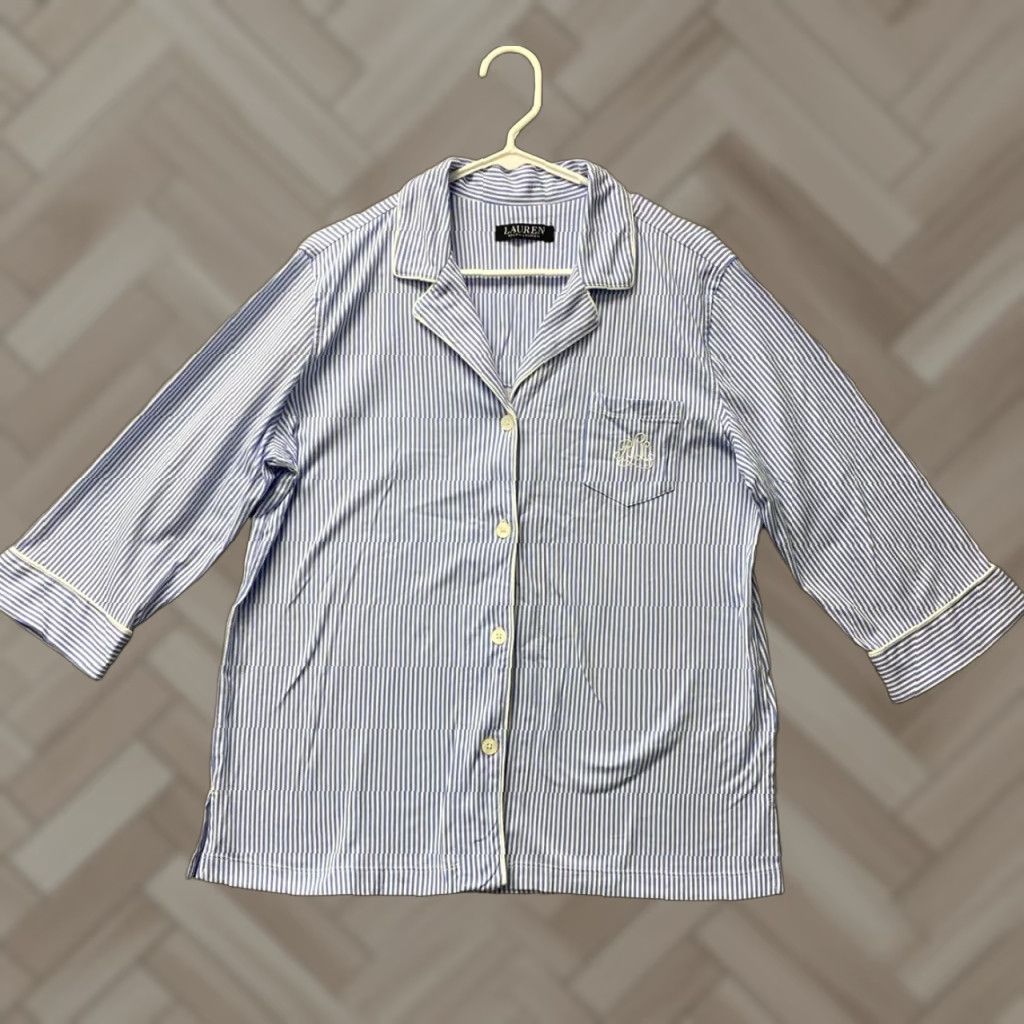 Ralph Lauren VINTAGE Ralph Lauren Women’s Pajama Shirt Button-Up XL Blue Striped Sleepwear 38-66 Size XL / US 12-14 / IT 48-50 - 1 Thumbnail