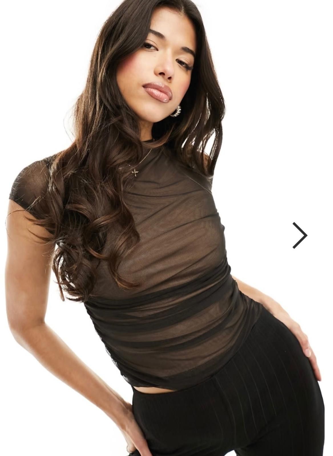 Asos ASOS DESIGN Mesh Drape Top with Cap Sleeve (X-SMALL) Size XS / US 0-2 / IT 36-38 - 1 Thumbnail