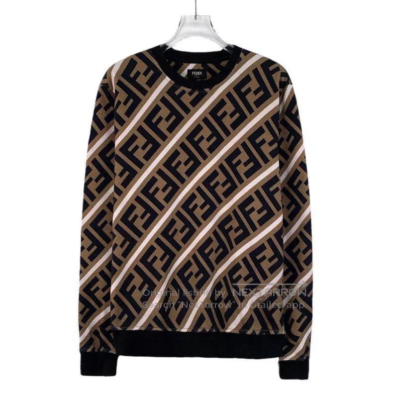 Fendi Fendi Dark Brown Logo Monogram Printed Cotton Crew Neck Lo Size S / US 4 / IT 40 - 1 Thumbnail