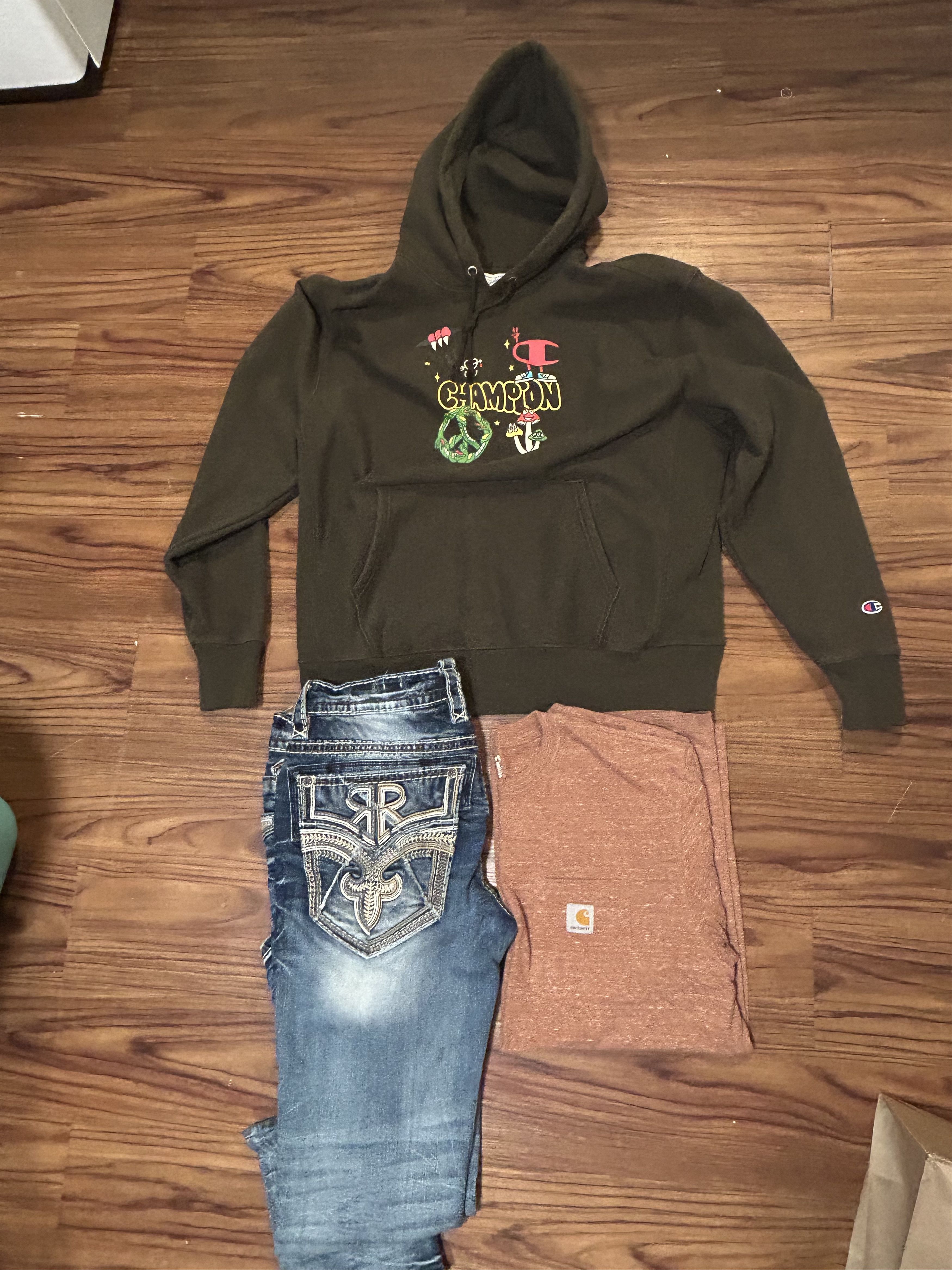 Carhartt × Champion × Rock Revival OUTFITRockRevival jean/Carhartt tee/Old Navy/Champion hoodie Size ONE SIZE - 1 Thumbnail