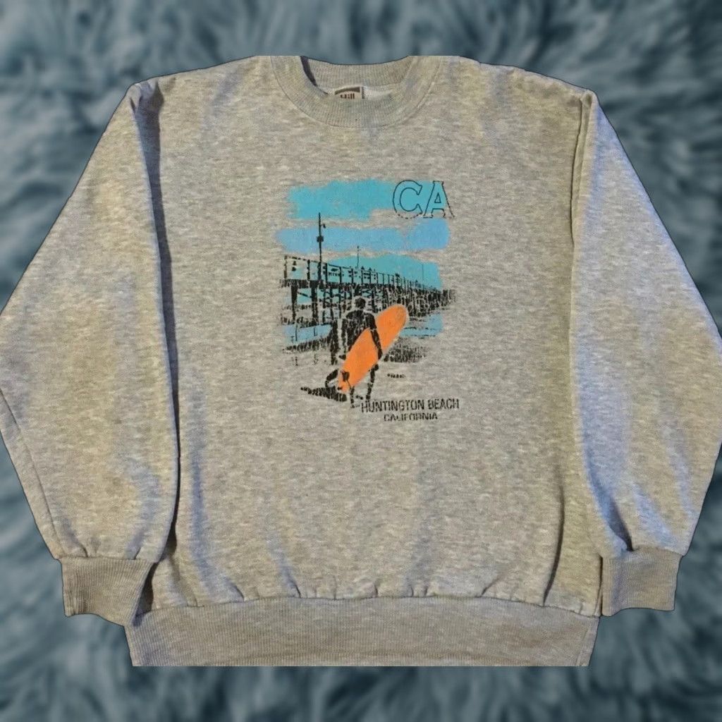 Vintage Vtg 90s Huntington Beach California Faded Surf Sweatshirt S Gray Hoodie Men Small Grunge Surf USA 80s Skater Ocean Pacific Logo USA Size US S / EU 44-46 / 1 - 1 Thumbnail