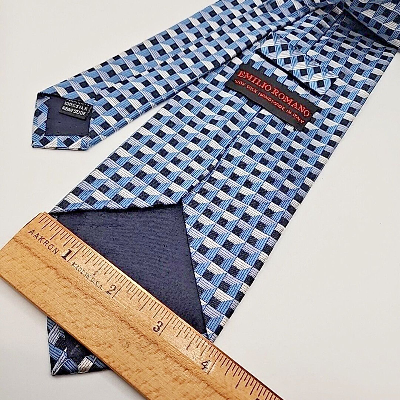 Other Emilio Romano Blue & Silver Geometric Silk Necktie, Italy Size ONE SIZE - 2 Thumbnail
