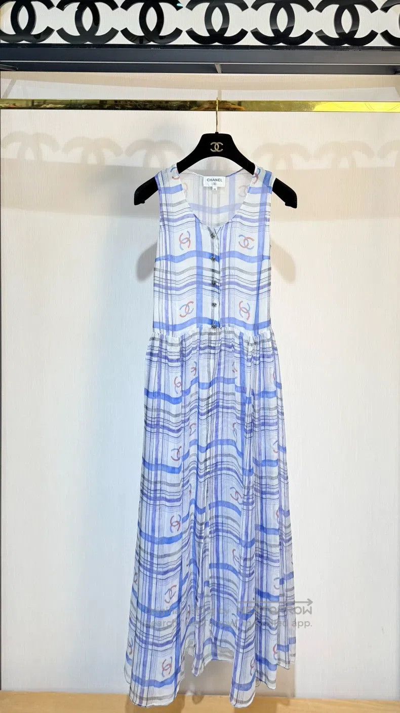 Chanel Chanel 23p blue plaid silk dress Size XXS / US 00 / IT 34 - 1 Thumbnail