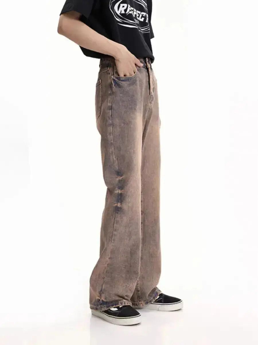 Japanese Brand Rust Red Washed Jeans Micro Flare Mop-Up Trousers Size US 32 / EU 48 - 2 Thumbnail