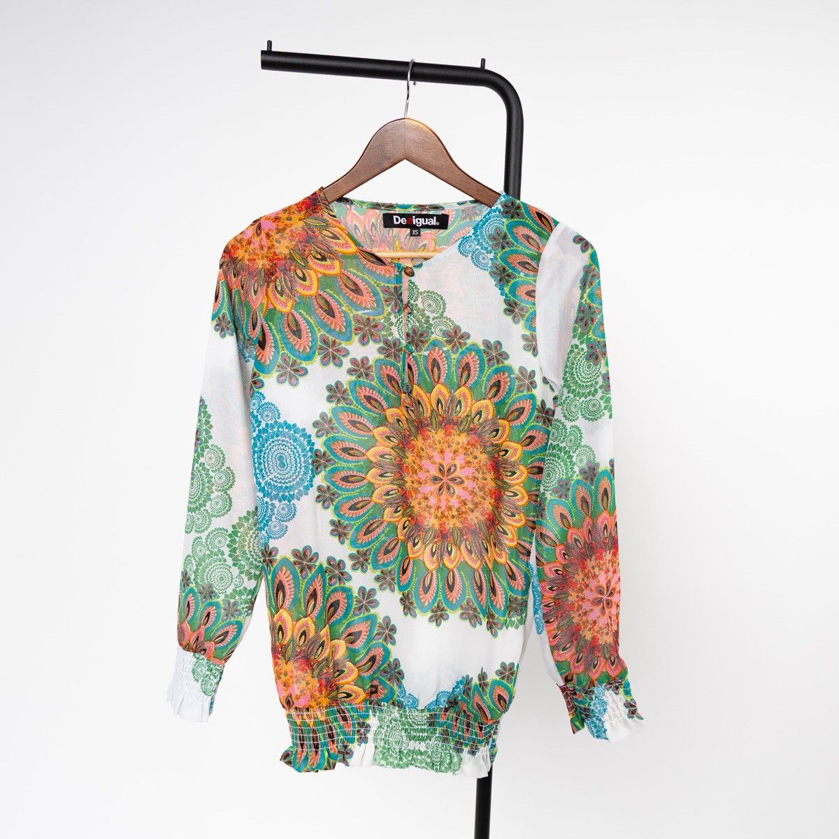 Desigual Desigual Women Floral Blouse Multicolor Sheer Boho Print Top Size XS / US 0-2 / IT 36-38 - 3 Thumbnail