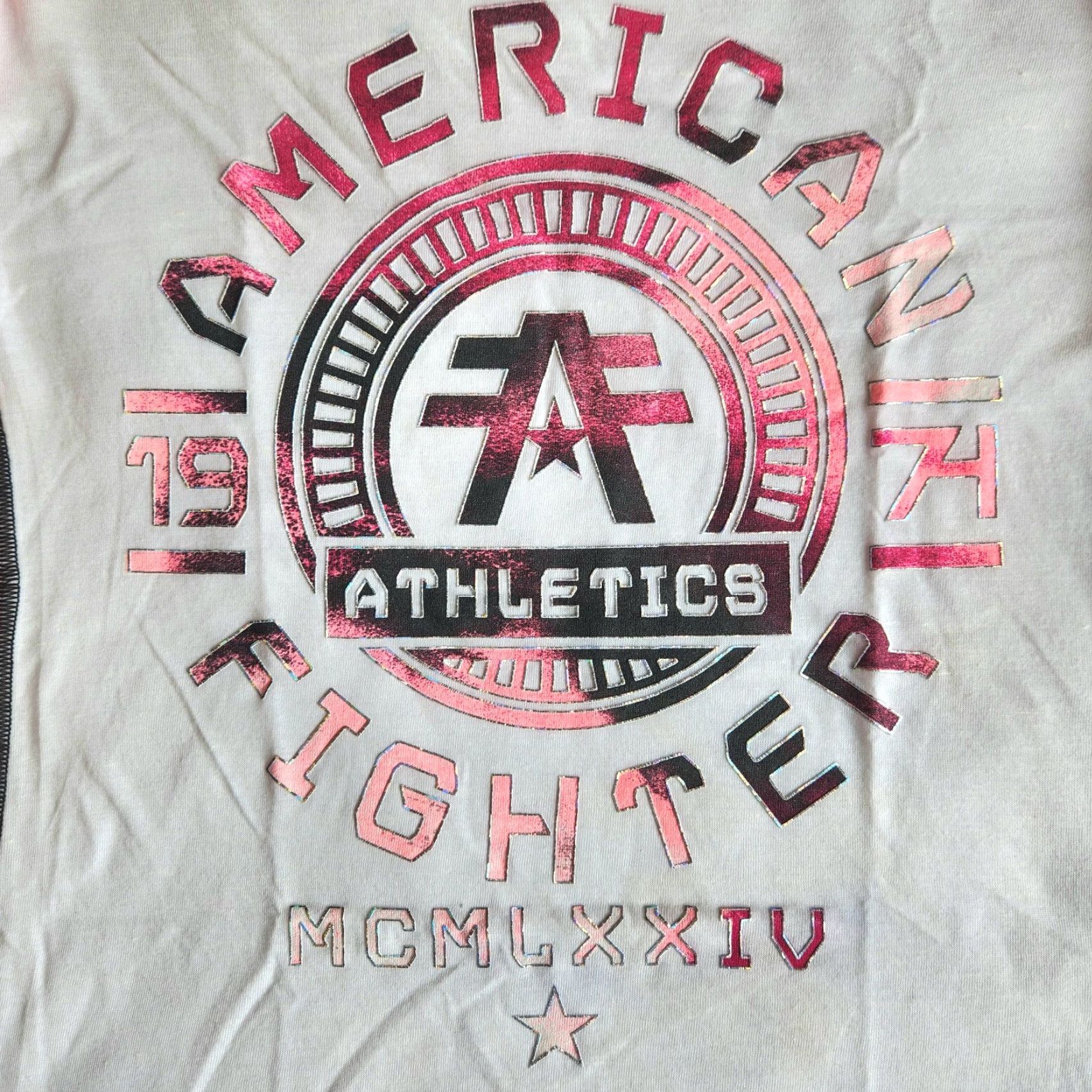 Vintage American Fighter TShirt White Pink Raglan Graphic Park Ridge Affliction XS Women Size XS / US 0-2 / IT 36-38 - 2 Thumbnail