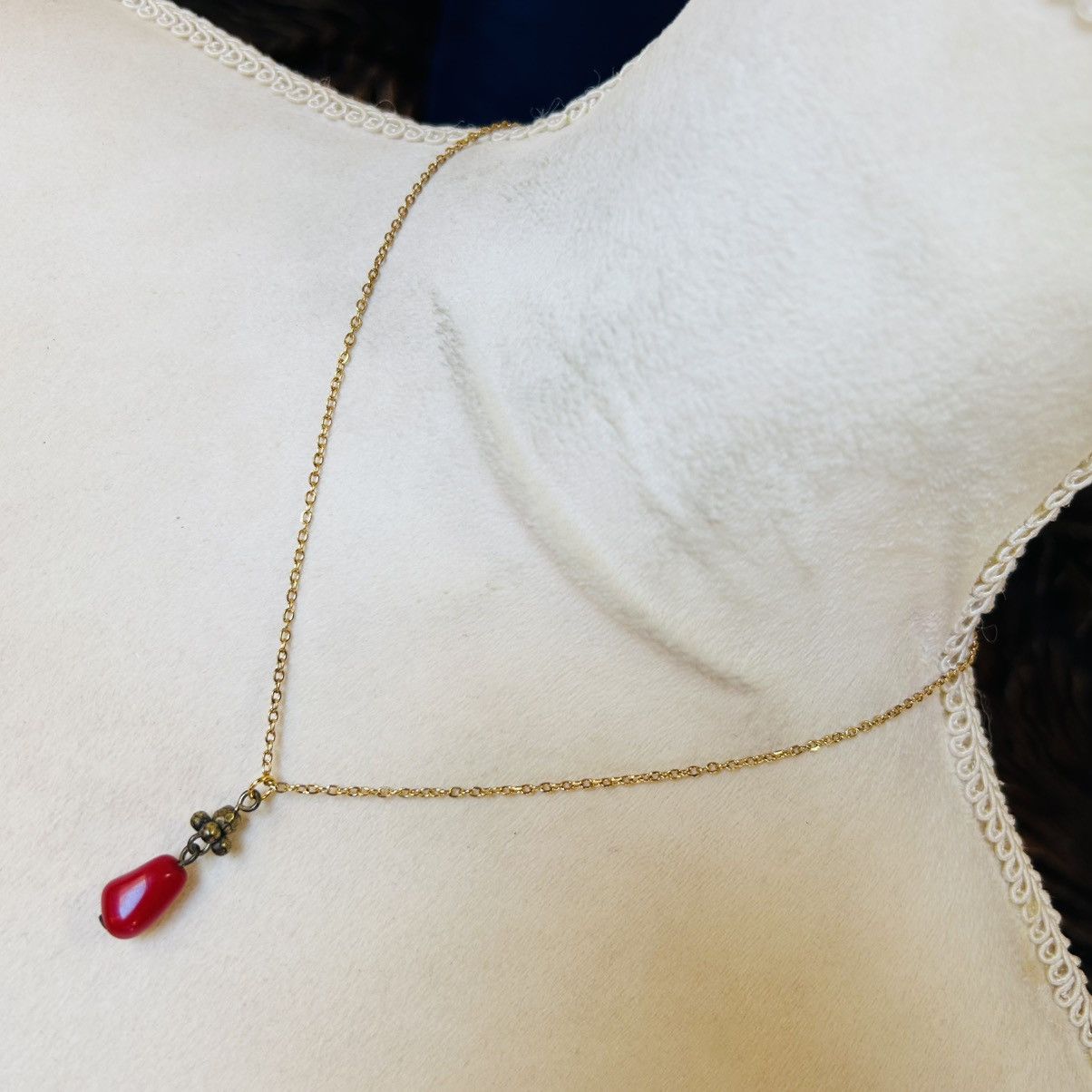 Handmade Handcrafted vintage beaded brass pendant on chain necklace Size ONE SIZE - 2 Thumbnail