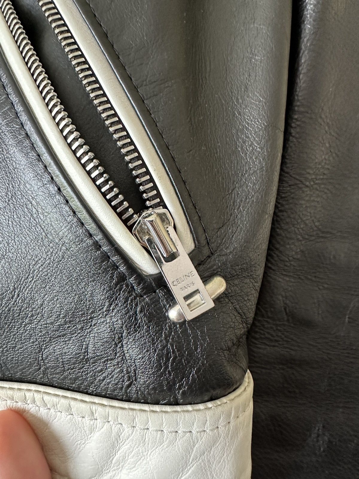 Celine × Hedi Slimane Biker Motorcycle Jacket Two Tone Leather FW19 Size US M / EU 48-50 / 2 - 4 Thumbnail