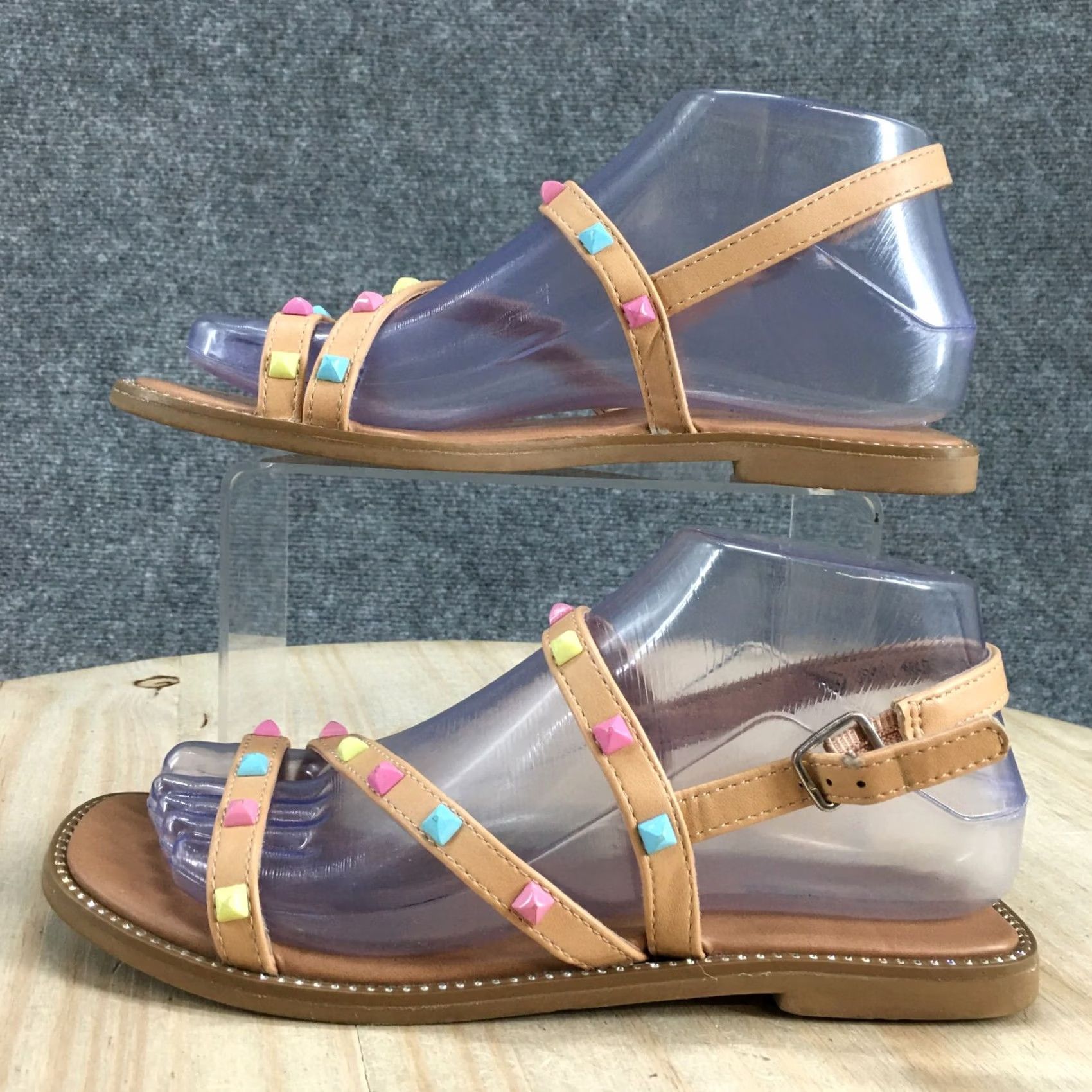 Steve Madden Steve Madden Sandals Women 4 Skill Studed Strappy Slingback Brown Faux Leather Size US 4 / IT 34 - 2 Thumbnail