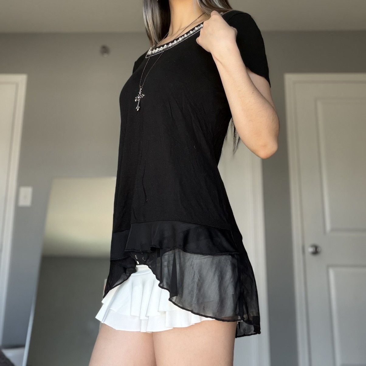 Other Black Short Sleeve Long Length Tunic Embellished Neckline Size M / US 6-8 / IT 42-44 - 10 Thumbnail