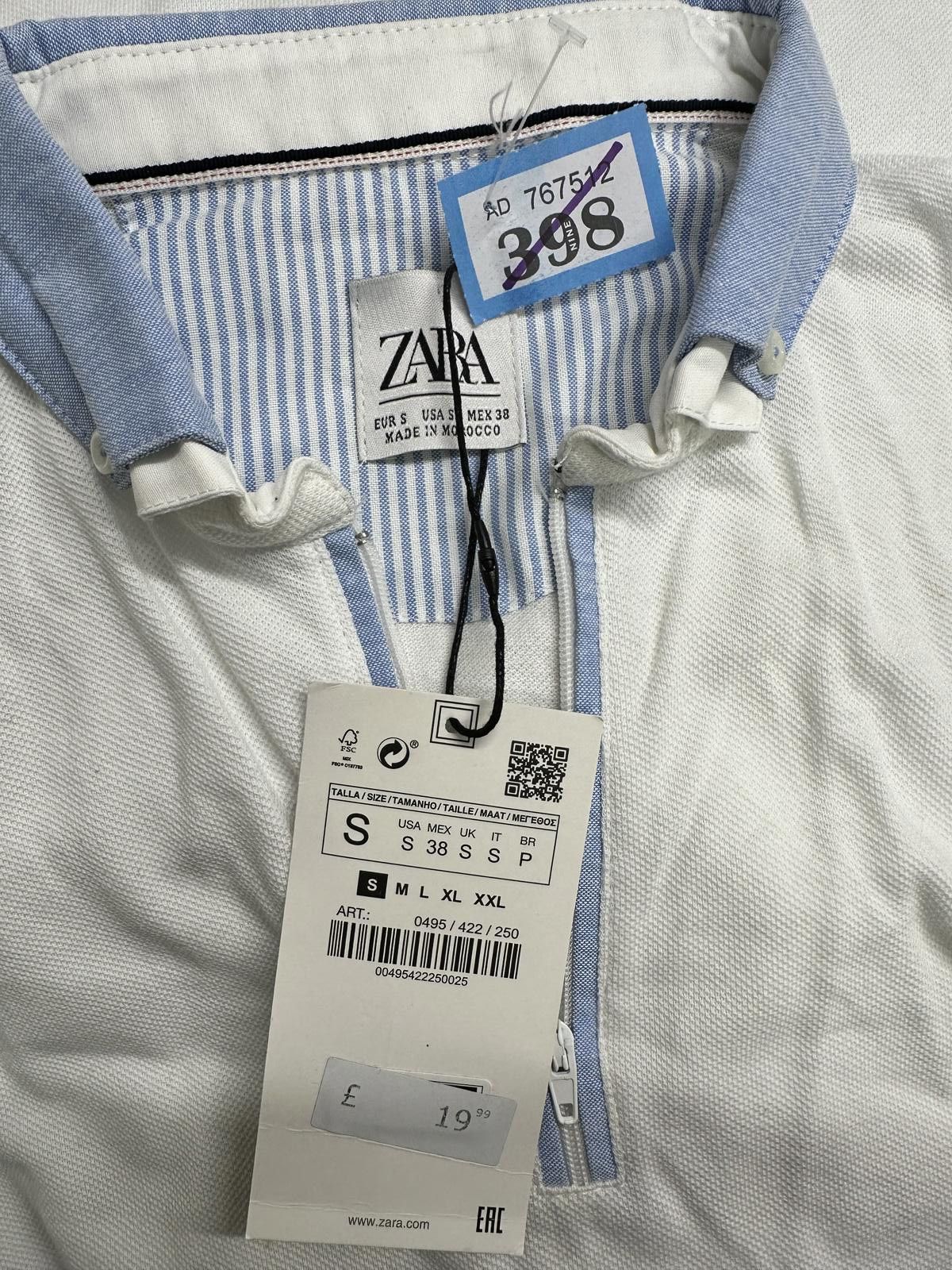 Zara Zara White Polo Shirt with Blue Collar and Zip Detail, SizeS Size US S / EU 44-46 / 1 - 2 Thumbnail