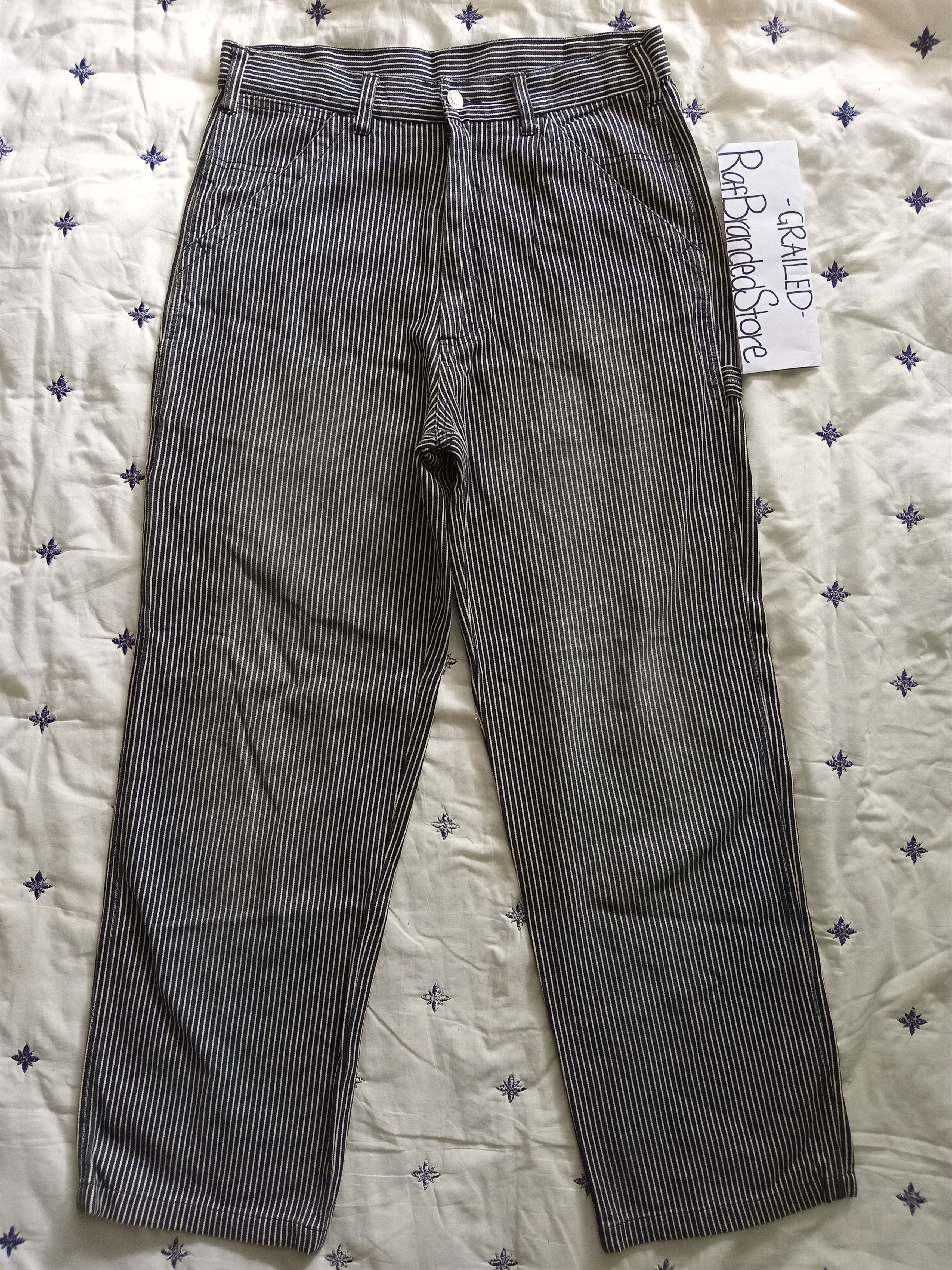 Japanese Brand × Vintage DOG HOUSE💥Faded Union Made Hickory Stripes Carpenter Pants Size US 32 / EU 48 - 1 Thumbnail