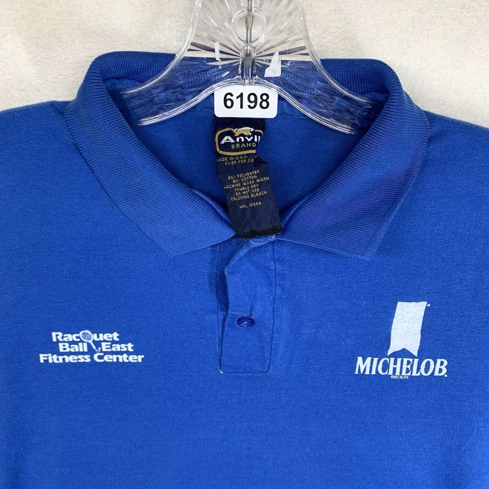 Anvil VINTAGE Anvil Graphic Print Shirt Medium Blue 80s Michelob Beer Racquetball Mens Size US M / EU 48-50 / 2 - 7 Thumbnail