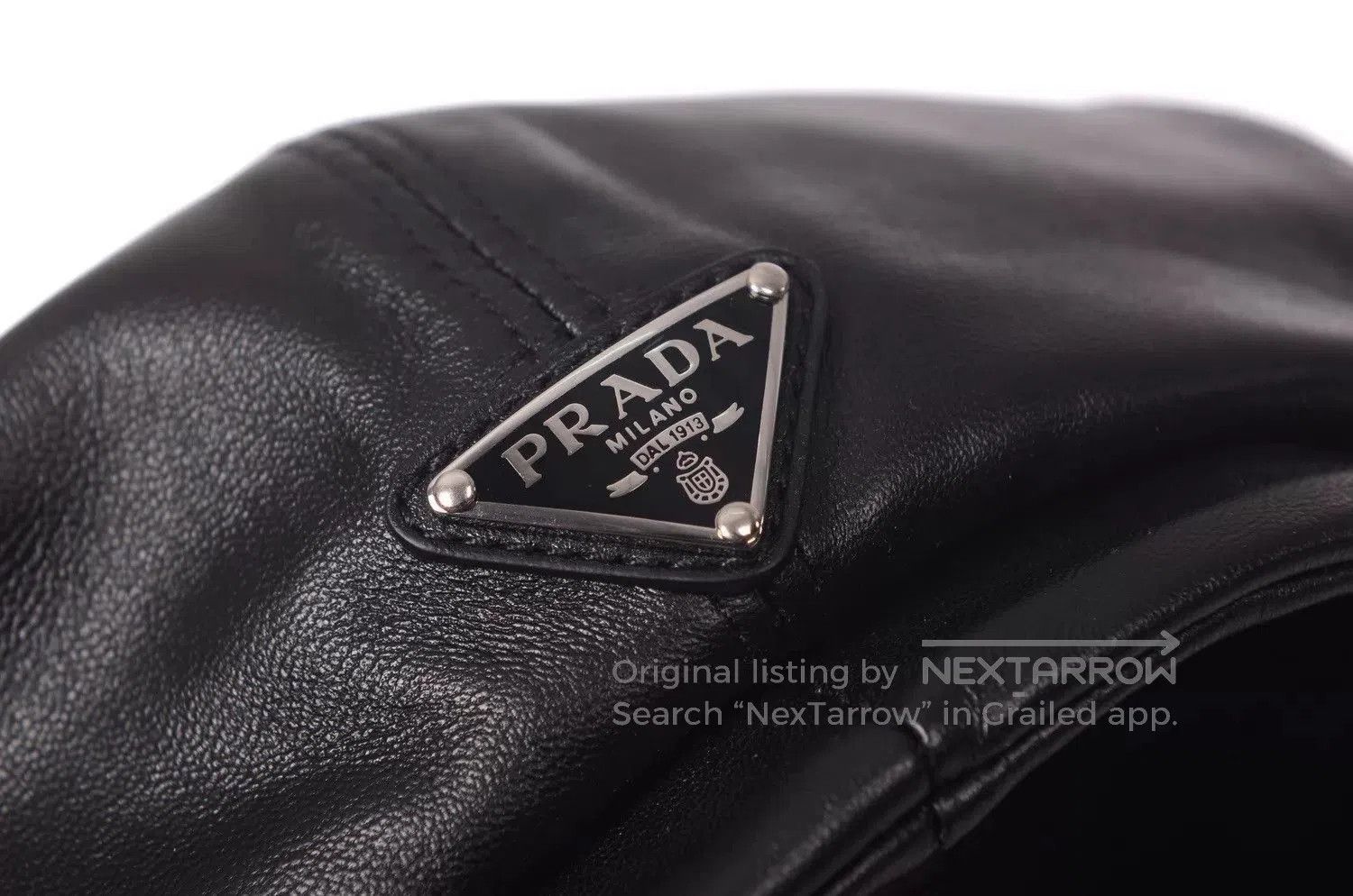 Prada Black Leather Newsboy Cap. Size ONE SIZE - 3 Thumbnail