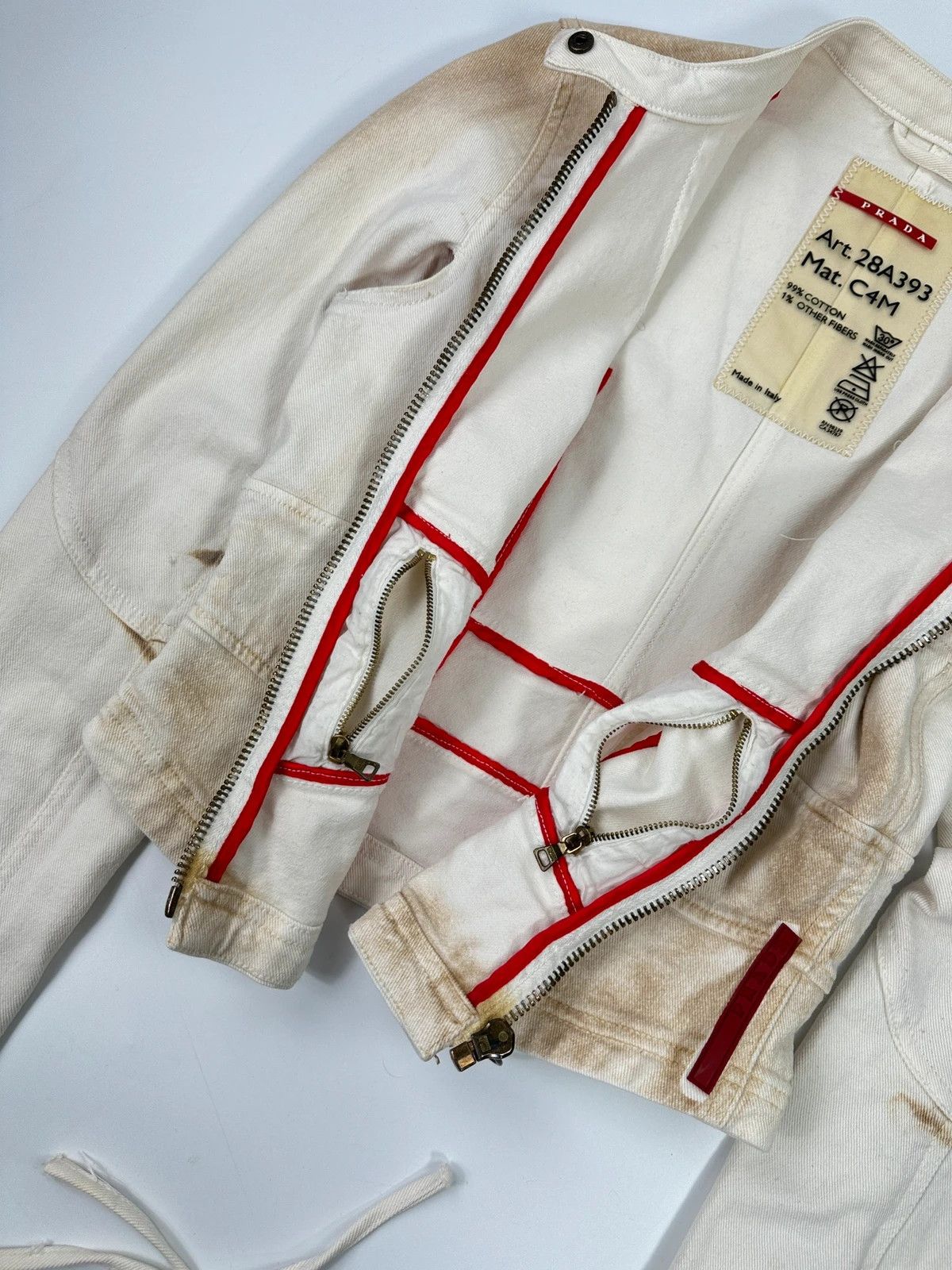 Prada Prada Sport SS2003 White Dust Fade Wash Denim Lace Jacket Size M / US 6-8 / IT 42-44 - 10 Thumbnail